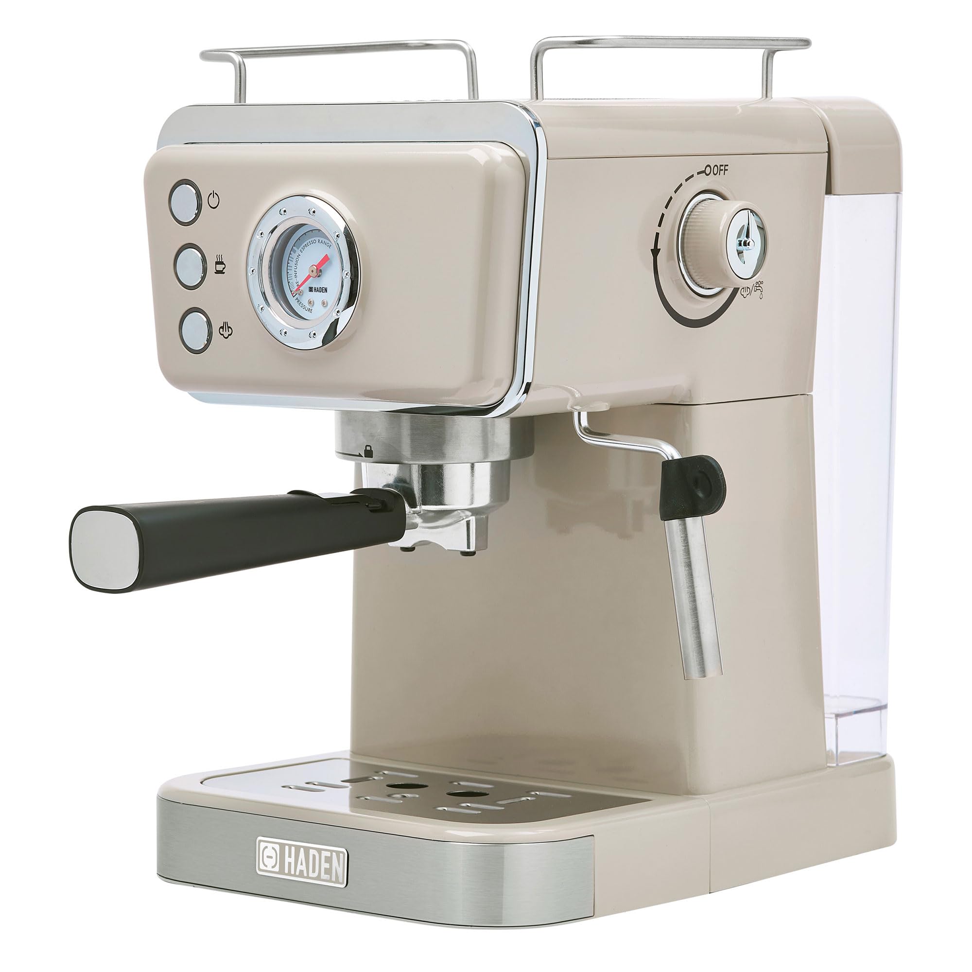 HADEN Barista Brew Espresso Coffee Machine - Stainless Steel Espresso Maker with Milk Frother, Steamer & 1.5L Water Tank (Putty & Copper) - Perfect for Home Baristas, Coffee Shops & Office Break Rooms