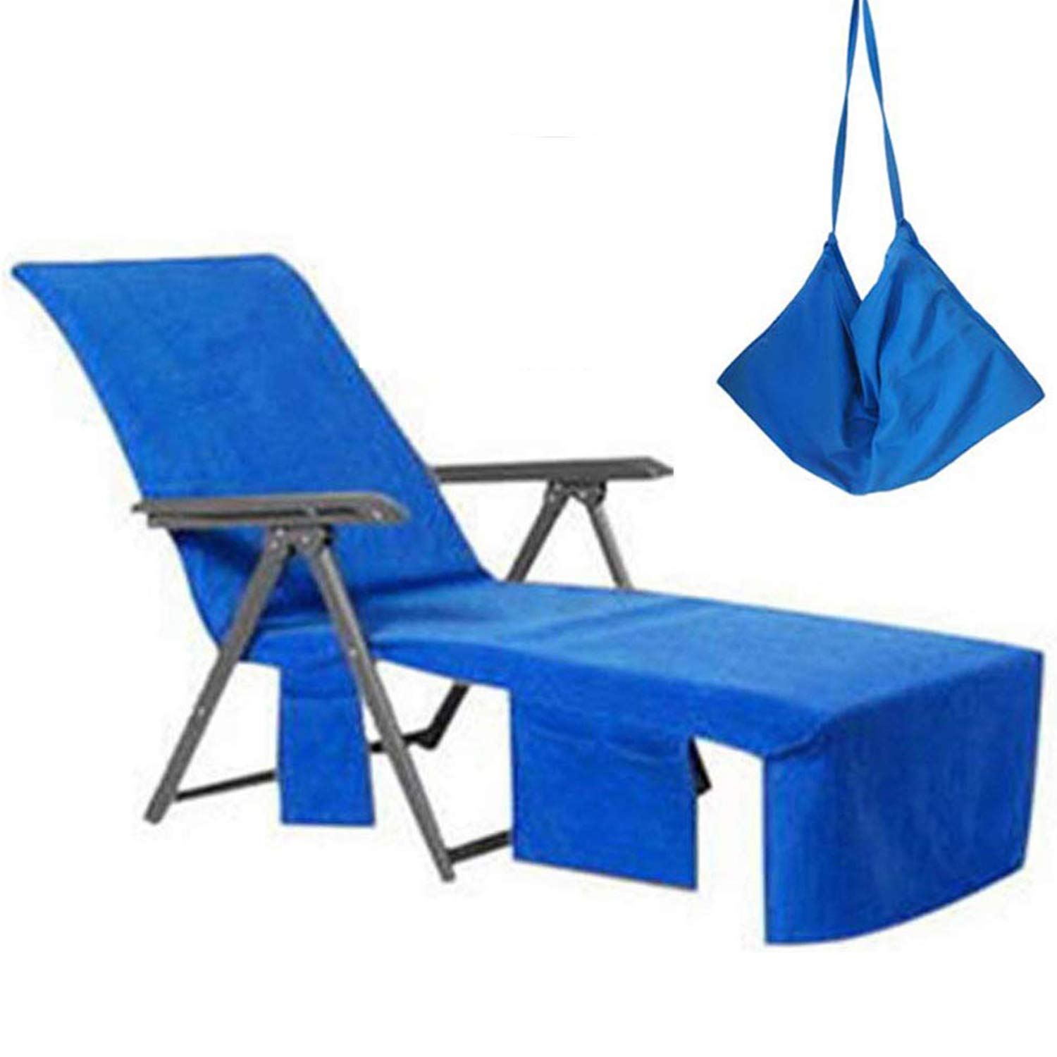 Premium Quick-Dry Chaise Lounge Cover - Non-Slip Pool Chair Cover with Storage Pocket, Soft Beach Towel for Sun Lounger (85