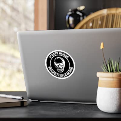 Funny It Gets Worse Before It Gets Worse Black Skull Stickers - Waterproof Vinyl Decals for Water Bottles, Laptops, Skateboards, Guitars, Phones & Luggage - Perfect for DIY Decor, Gifts and Personalizing Your Belongings