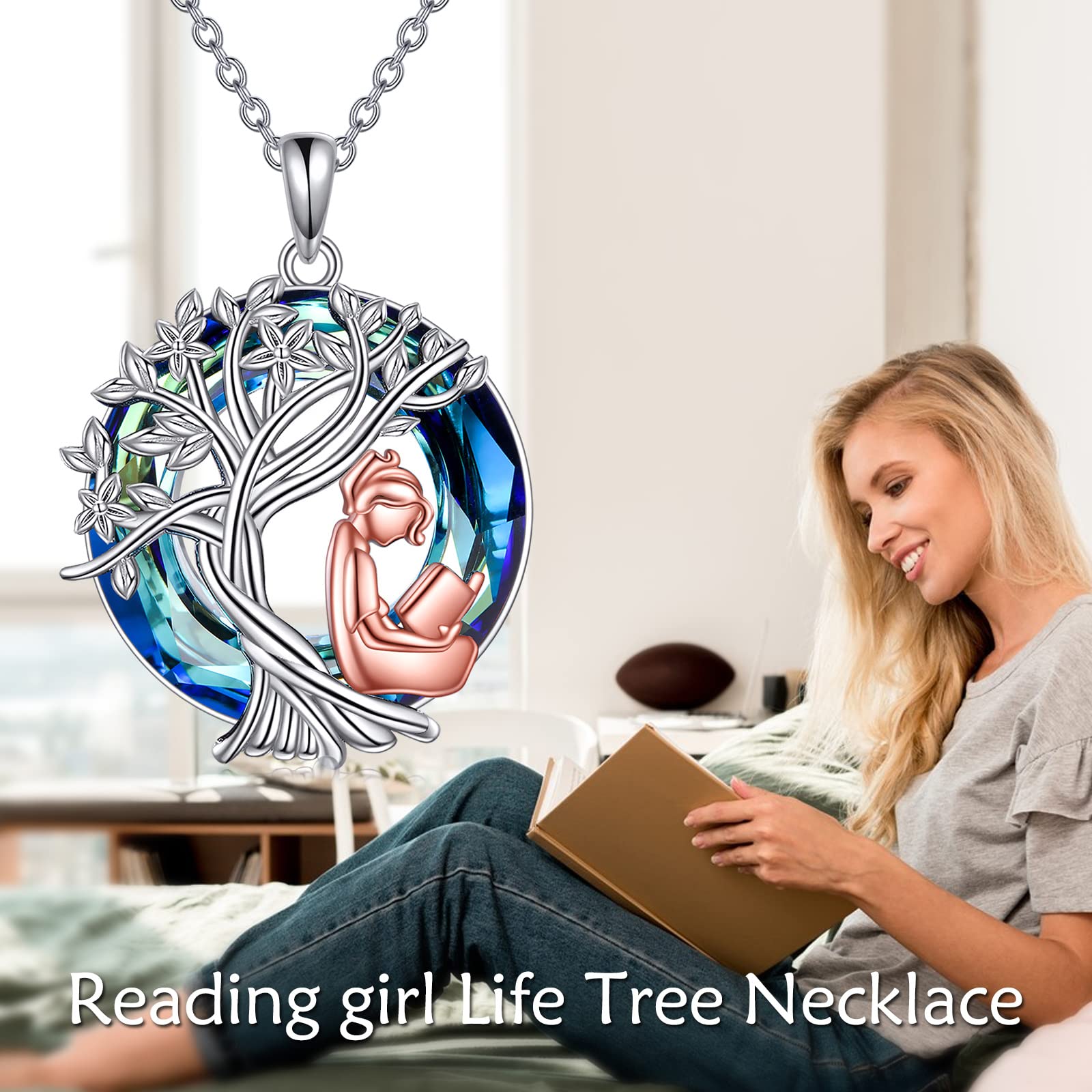YFN Tree of Life Necklace - Sterling Silver Crystal Pendant Jewelry for Women | Elegant Graduation Gift, Birthday Present | Perfect for Spiritual Healing, Meditation & Special Occasions