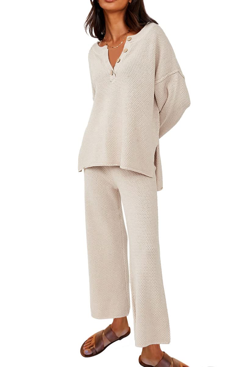 LILLUSORY Women's 2 Piece Oversized Lounge Set - Soft Knit Matching Sweater & Pants Comfy Loungewear for Home, Travel & Relaxation | Trendy Casual Outfit for Women
