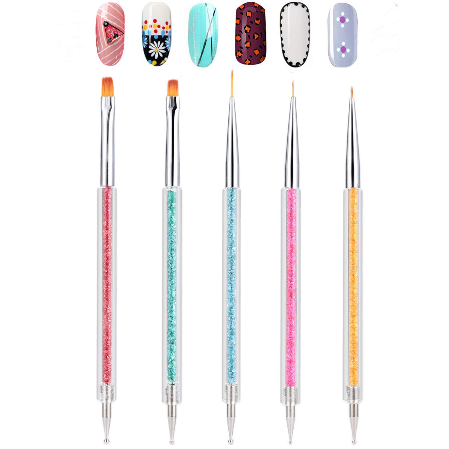 D.B.Z.® 5-Piece Double-Ended Nail Art Brush Set - Professional Nail Liner Brush & Dotting Pens for UV Gel Polish - Perfect for Home Salon & DIY Nail Designs (Manicure, Pedicure, Acrylic & Gel Nail Art)