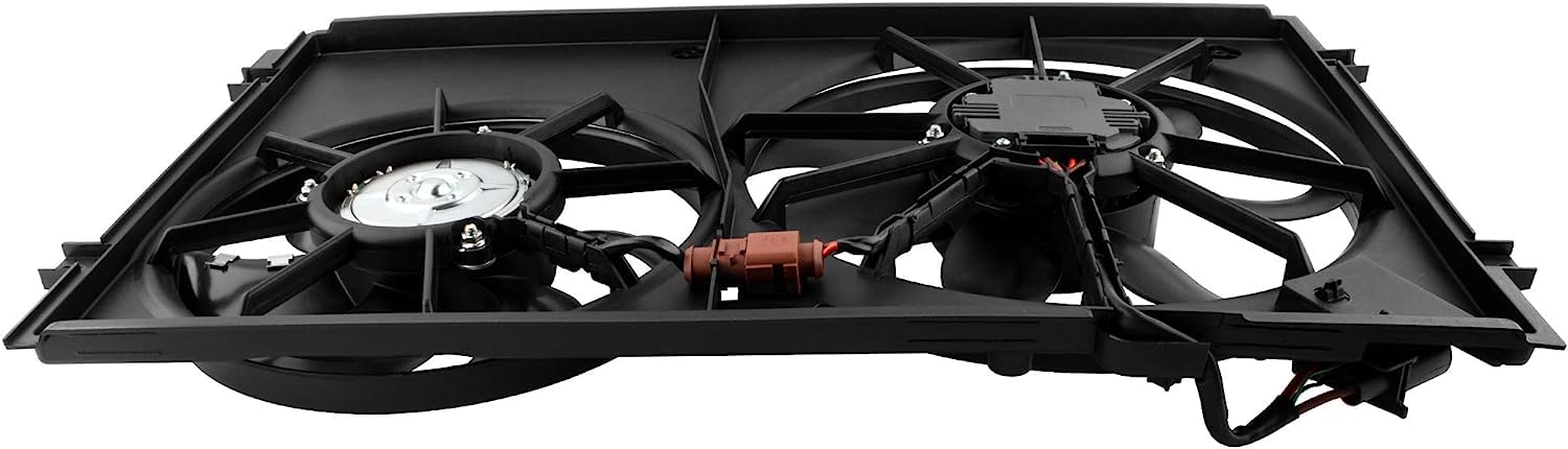 VW 1K0959455FJ Engine Dual Radiator & Condenser Cooling Fan Assembly - Compatible with Volkswagen Beetle 2012-2015, Golf 2010-2014, Jetta 2005-2017, Rabbit 2006-2009 L5 2.5L | Replaces 1K0959455DT, 1K0959455ET, VW3120100 | Perfect for Engine Cooling System Repair & Maintenance