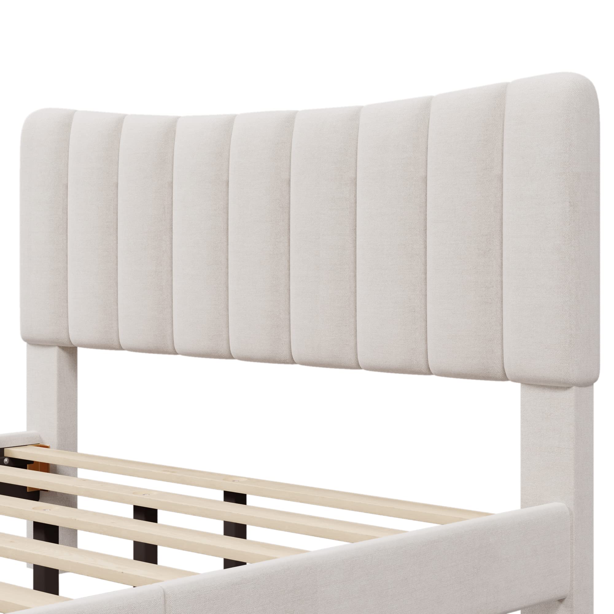 Modern Upholstered Queen Bed Frame with Tufted Headboard - Wooden Slat Support, No Box Spring Needed, Cream Platform Bed for Master Bedroom & Guest Room | Perfect for Contemporary Home Decor & Small Space Living