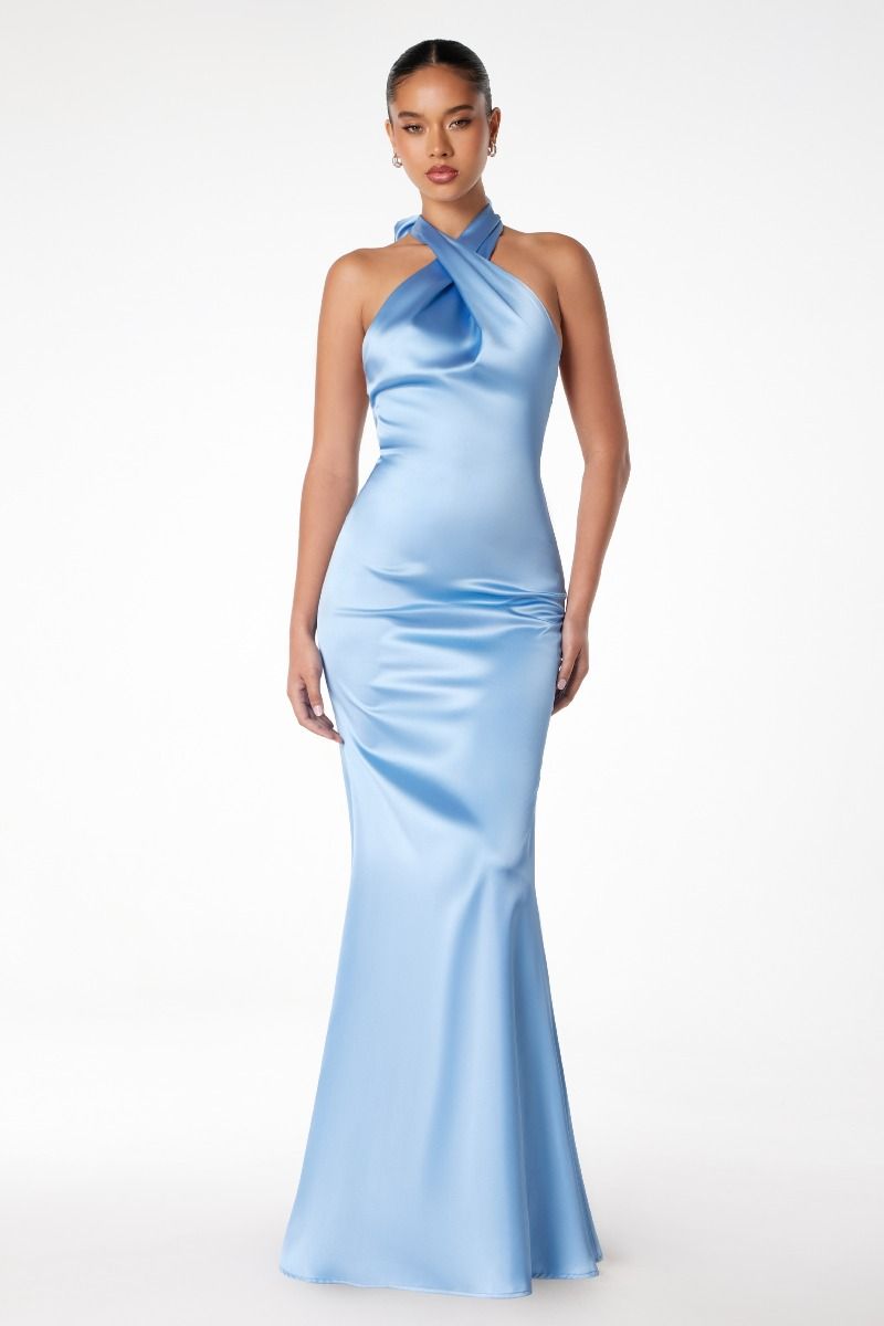 Piper Maxi Dress - Fitted Satin Halter Dress for Women | Elegant Evening Gown for Parties, Weddings & Special Occasions
