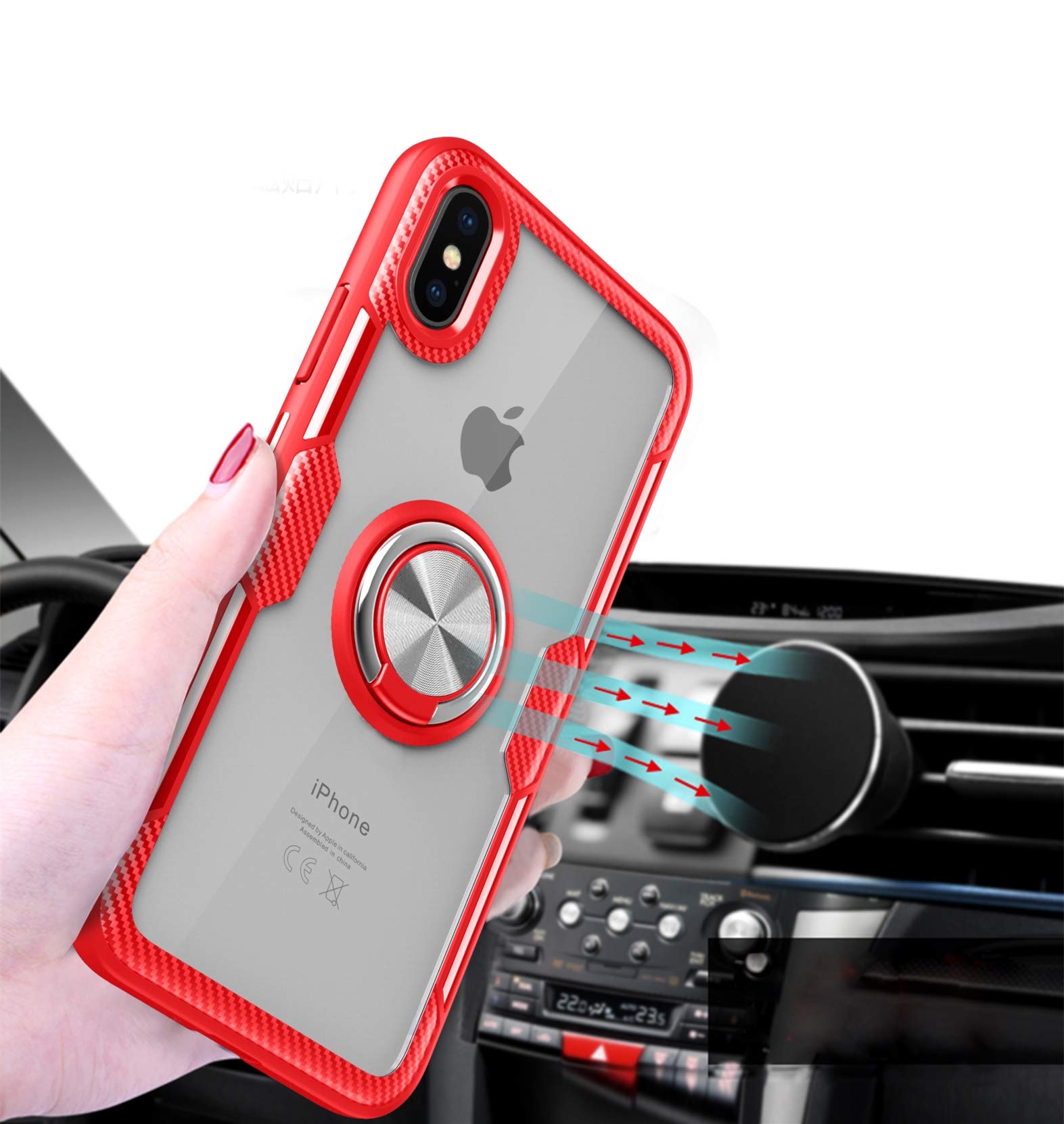 SORAKA Clear iPhone Xs/X Case with Ring Holder & Metal Plate - Slim Fit Transparent Hard PC Cover for Magnetic Car Mount | Perfect for Driving, Work & Daily Use