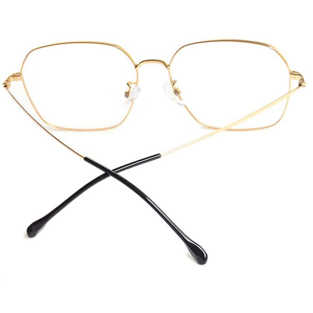 XUAN Blue Light Blocking Computer Glasses for Men & Women - Anti Eye Strain Reading Glasses with Oversized Metal Frame (Gold, +1.0 Magnification) - Perfect for Office Work, Gaming & Screen Time