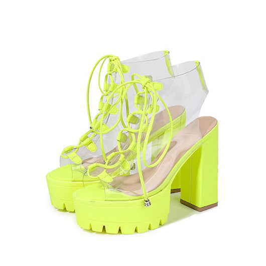 Candy Clear PVC Chunky Heel Boots for Women - Lace Up Transparent Platform Shoes for Party, Club & Fashion Outfits