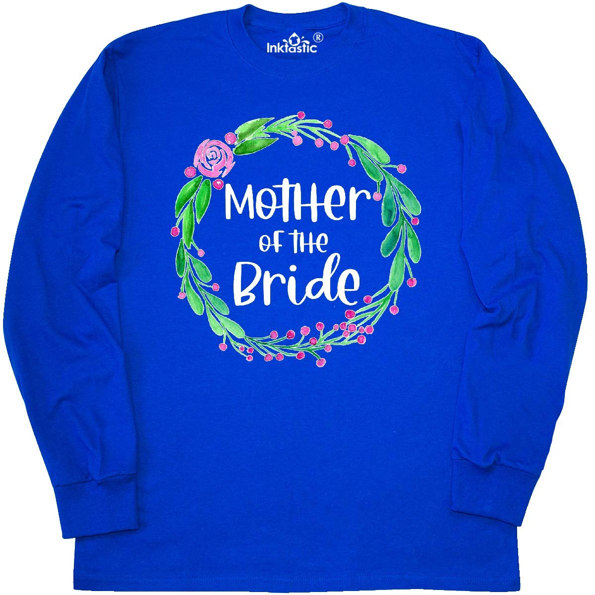 Inktastic Mother of The Bride Rose Wreath Long Sleeve T-Shirt - Elegant Wedding Party Apparel for Moms, Bridal Shower & Family Events