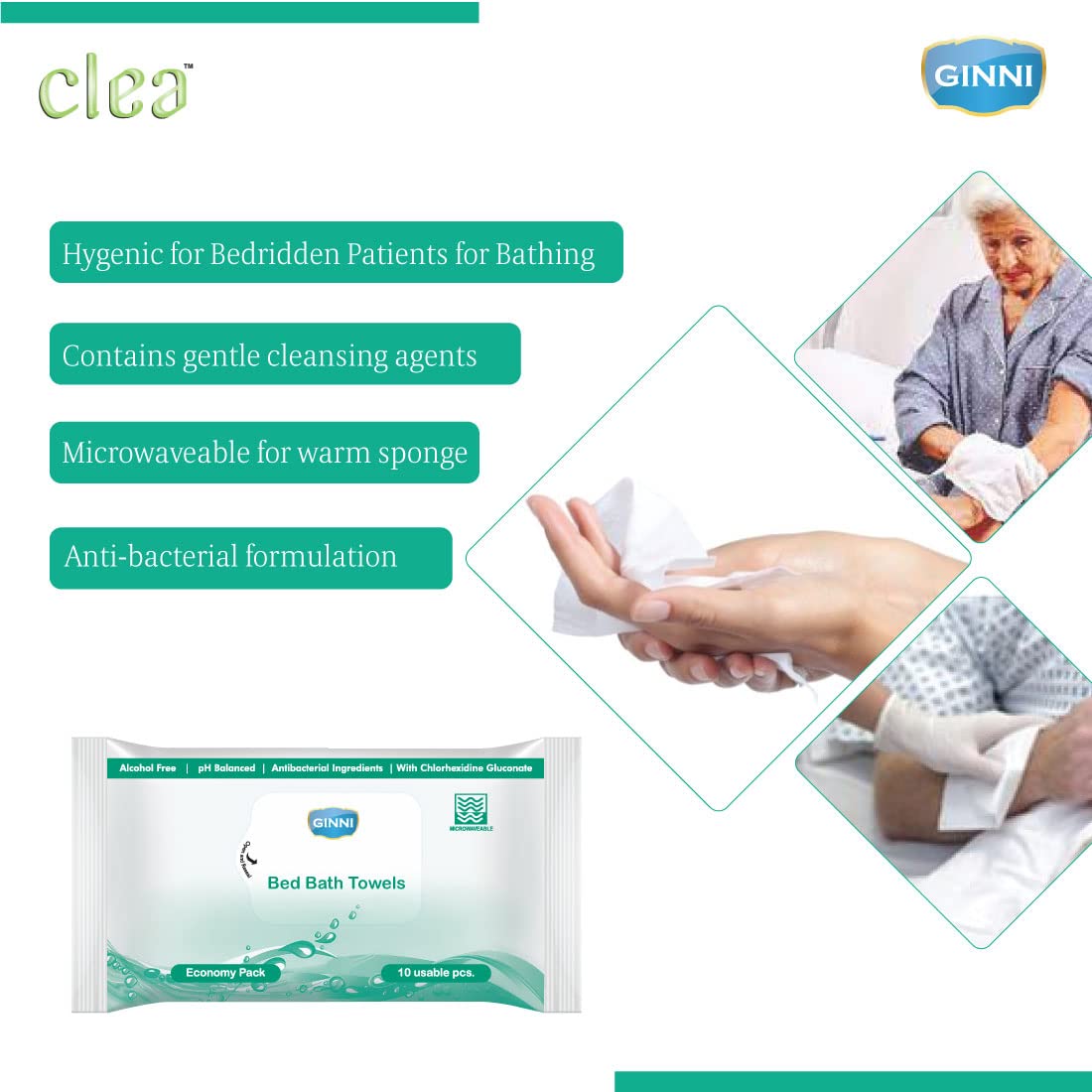 GINNI No Rinse Shampoo Towel Wet Wipes - 70 Dry Bath Sponge Wipes for Adults & Seniors (10 Pulls/Pack) - Ideal for Travel, Camping, Hospital & Elderly Care