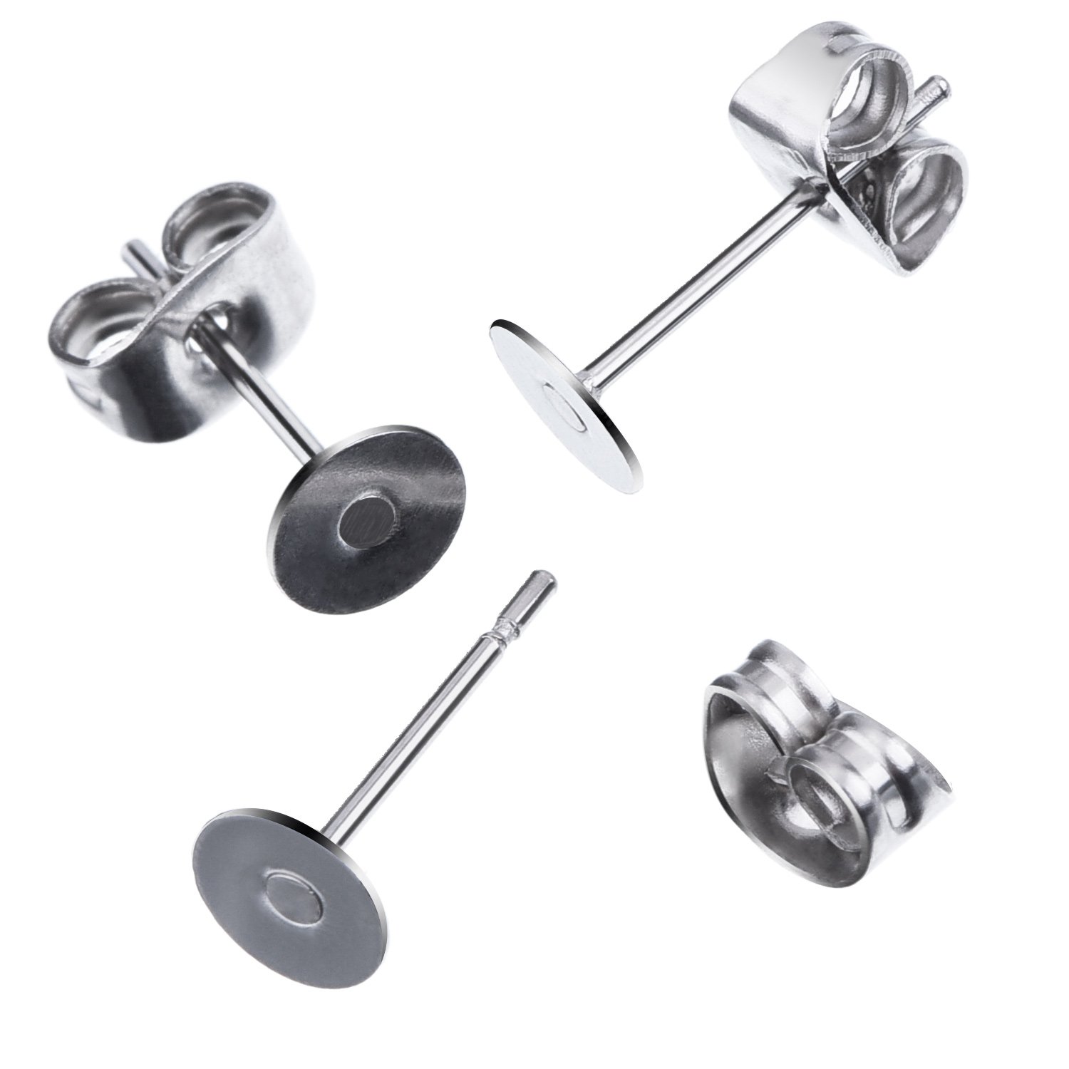 200 Pieces (100 Pairs) Stainless Steel Flat Back Earring Posts with Butterfly Nuts for DIY Jewelry Making - Silver | Perfect for Earring Crafting, Repair, and Professional Jewelry Design