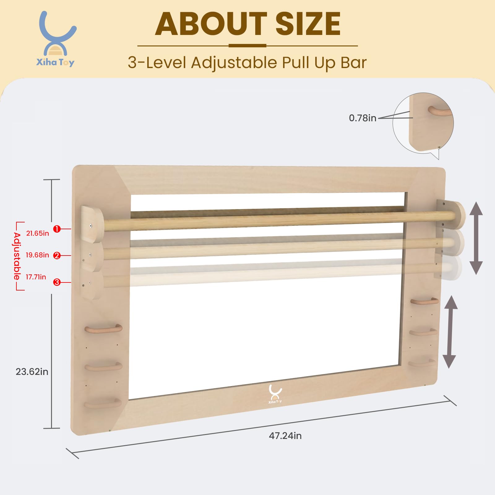 Montessori Wooden Mirror for Toddlers - Shatterproof Acrylic Safety Mirror with Handle - Early Learning & Walking Aid - XH-MTM-2 - Perfect for Nursery, Playroom & Montessori Classroom Activities