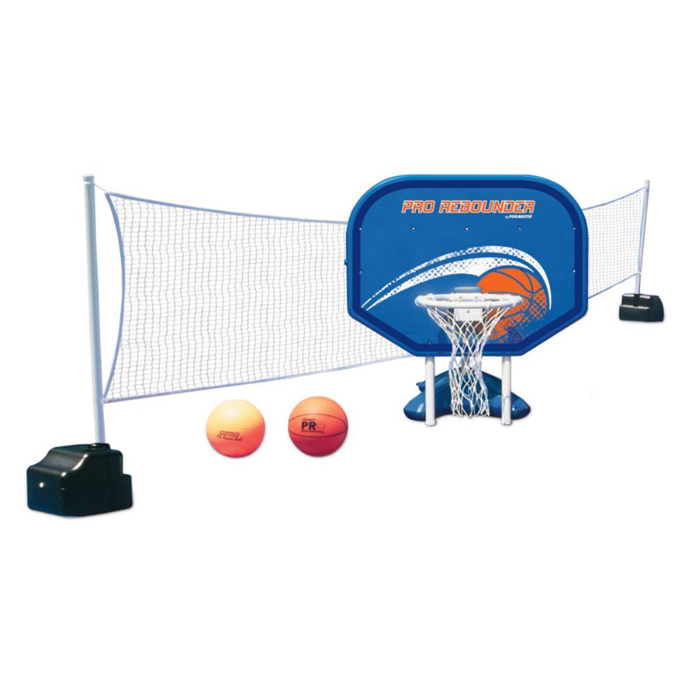 Poolmaster Pro Rebounder Swimming Pool Basketball & Volleyball Game Combo Set - Medium Blue for In-Ground Pools | Perfect for Backyard Pool Parties, Family Fun & Water Sports Activities