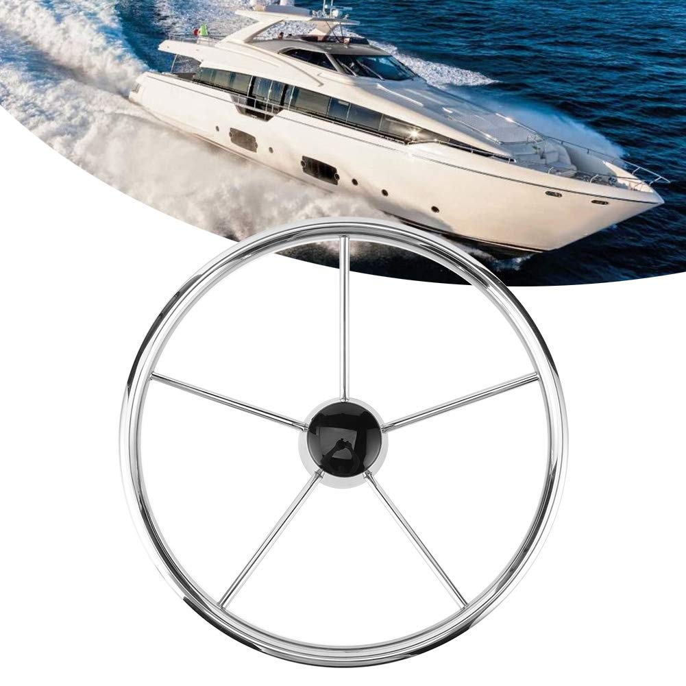 Acouto 15.5 Inch 5-Spoke Marine Steering Wheel - 10° Tilt Stainless Steel Boat Accessories for Yachts & Fishing Boats | Perfect for Smooth Navigation & Water Sports
