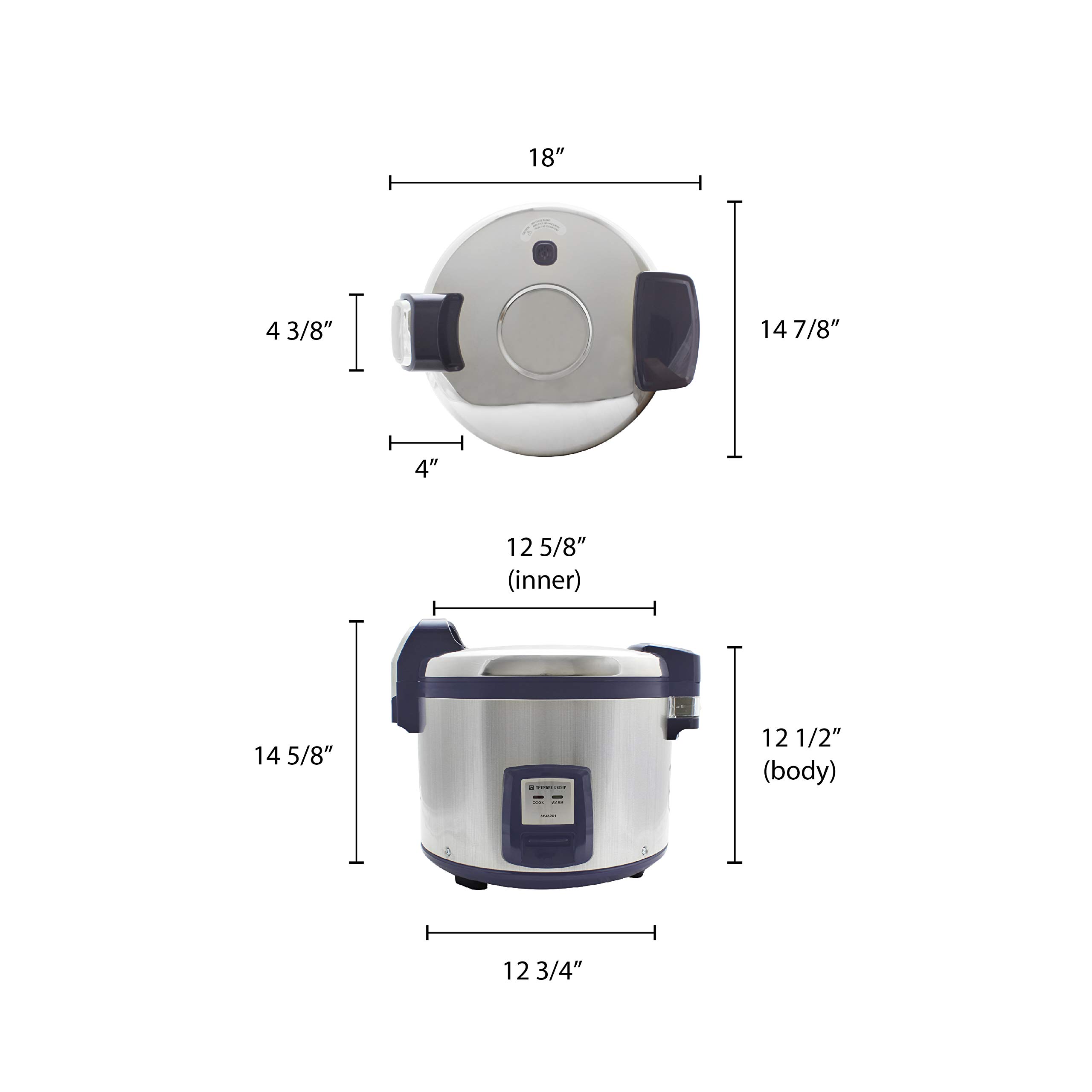 Thunder Group 30-Cup Commercial Rice Cooker with 60 Bowls - NSF & ETL Certified Stainless Steel Digital Rice Cooker for Restaurants, Catering & Large Gatherings