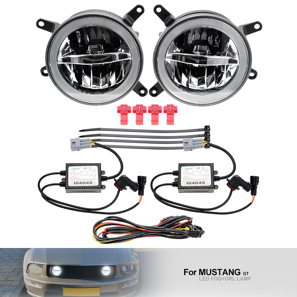 2005-2009 Ford Mustang GT LED Fog Lights & DRL Daytime Running Lights - OEM Style Front Grille Lamps for Driver & Passenger Side - Enhance Visibility & Style for Night Driving & Daily Commutes