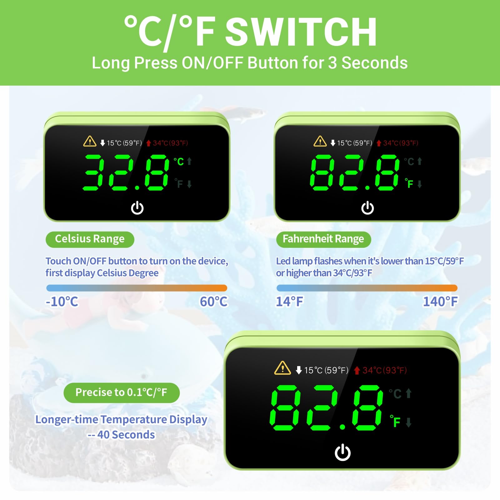 Digital Aquarium Thermometer with LED Display - for Fish Tanks & Aquariums