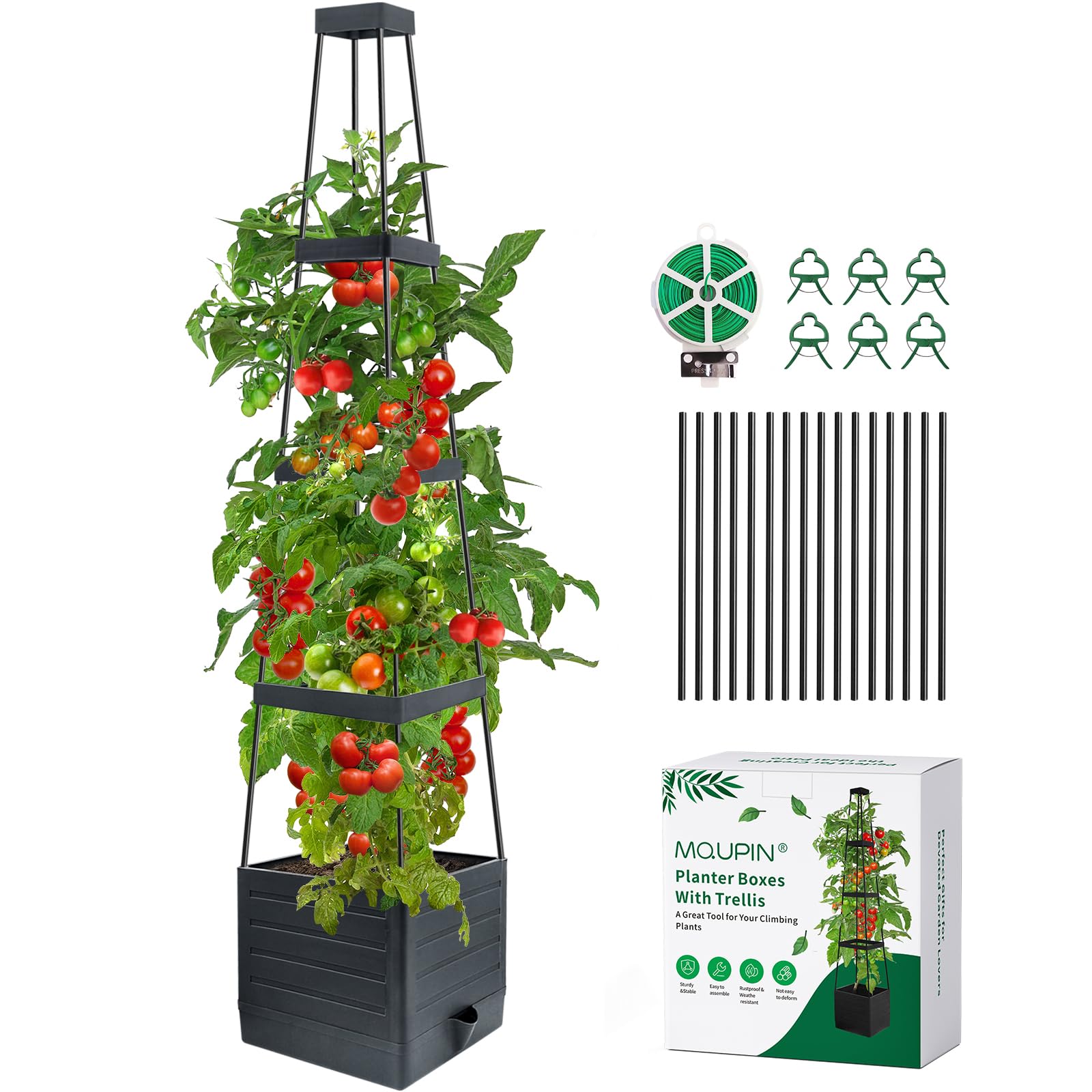 **MQUPIN Self-Watering Raised Garden Bed with Adjustable Trellis – Planter Box for Tomatoes, Climbing Vegetables & Plants – Outdoor Gardening Solution for Patio, Balcony & Backyard**