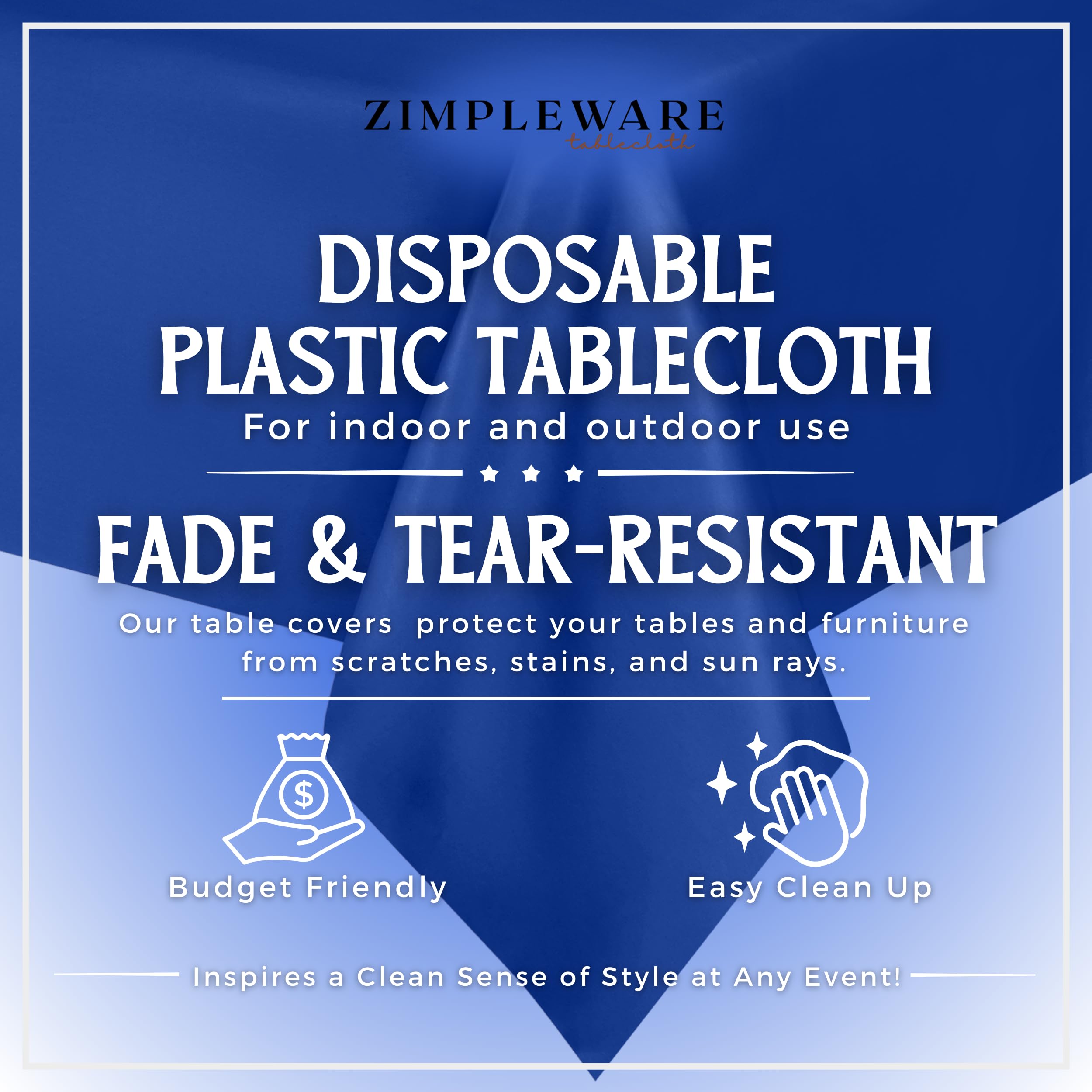 Premium Blue Disposable Plastic Tablecloth (6 Pack) - 54x108 Inch Rectangle Table Cover for 6-8ft Tables - Waterproof & Wrinkle-Free for Parties, BBQs, Picnics & Outdoor Events