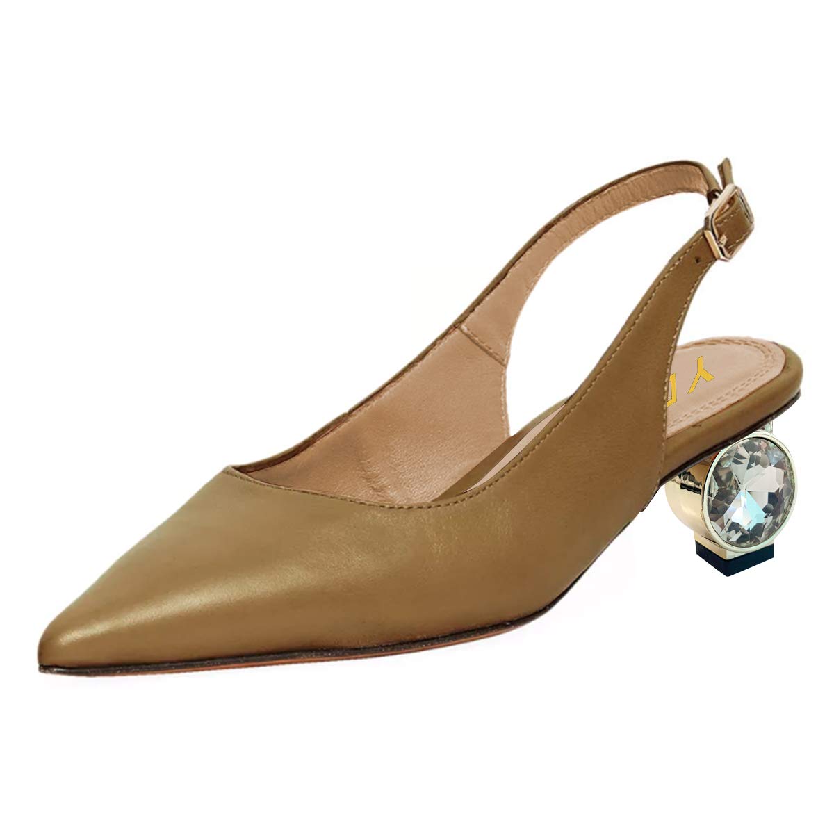 Elegant YDN Women's Crystal Pointed Toe Sandals with Adjustable Buckle - Slip On Low Heel Slingback Dress Shoes for Wedding, Party & Casual Wear | Perfect for Bridal, Evening Events & Summer Outfits