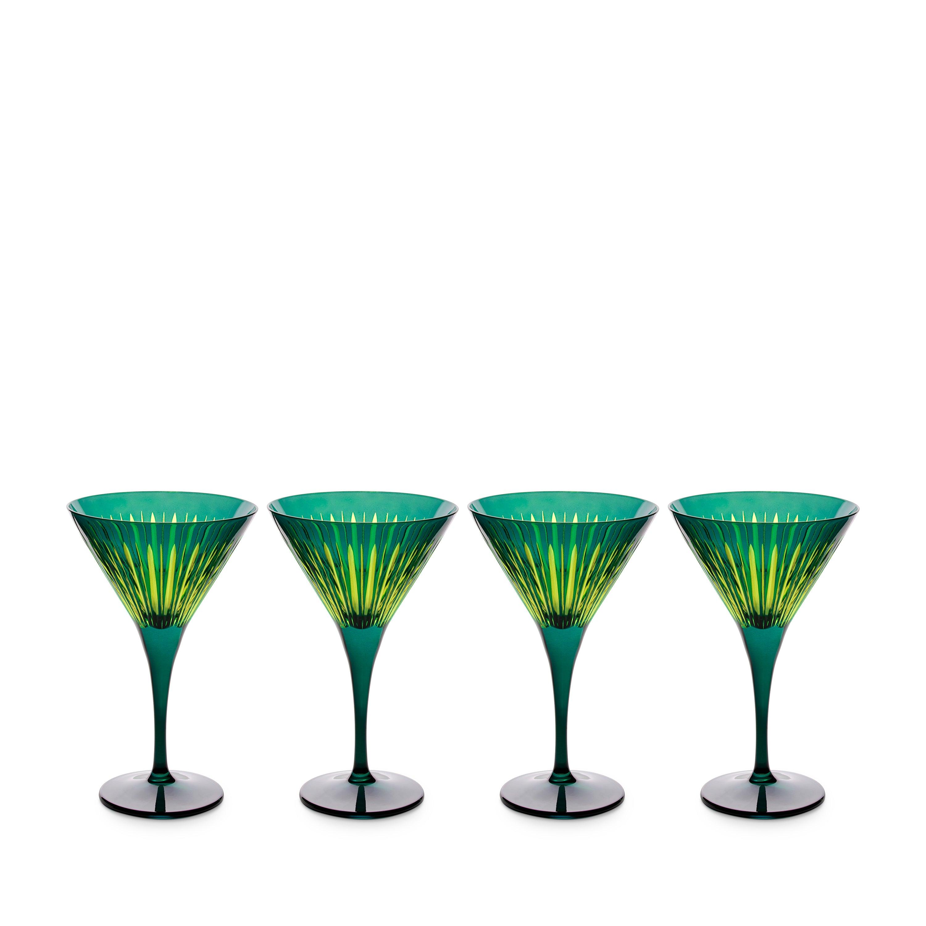 Elegant Green Prism Martini Glasses Set of 4 - Perfect for Cocktail Parties, Home Bars & Wedding Receptions