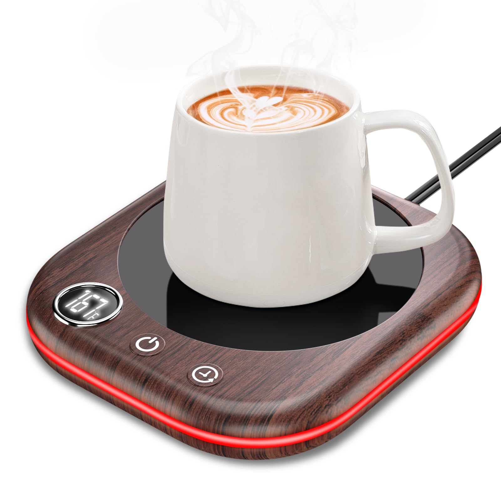 40W Smart Coffee Mug Warmer with Temperature Display & Auto Shut Off - 3 Heat Settings & 1-12H Timer - Electric Beverage Warmer for Coffee, Tea, Milk, Hot Chocolate - Perfect for Office Desk, Home Use & Gift Giving (Wood Grain Design)