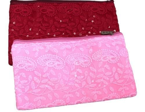 Premium 2-Pack Maroon & Pink Cosmetic Bags with Dual Zippers - Waterproof Makeup Organizer for Travel, Gym & Daily Essentials Storage
