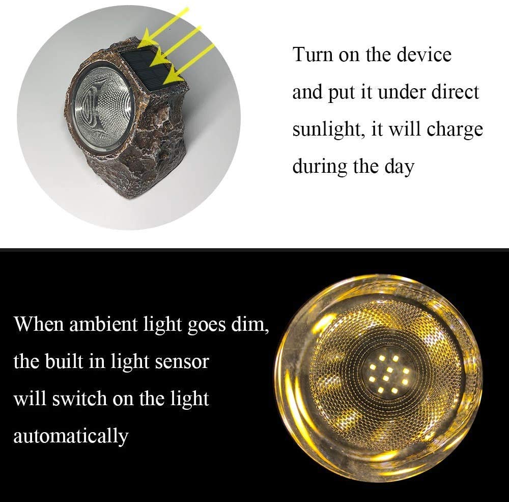 SunKite Solar Powered Rock Lights - 4 Pack 10 LED Waterproof Outdoor Garden Lights for Yard, Patio, Pathway & Driveway | Solar Landscape Spotlights for Garden Decor, Walkway Illumination & Night Safety
