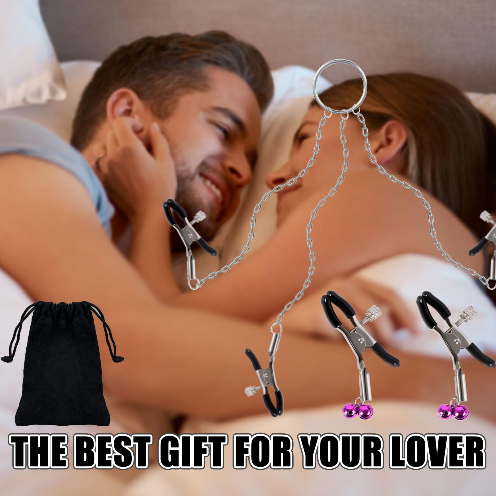 Adjustable Non-Piercing Metal Nipple Clamps with Clit Clip - BDSM Adult Sex Toys for Couples, Sensual Play & Spice Up Your Bedroom - Perfect Gift for Valentine's Day & Anniversary