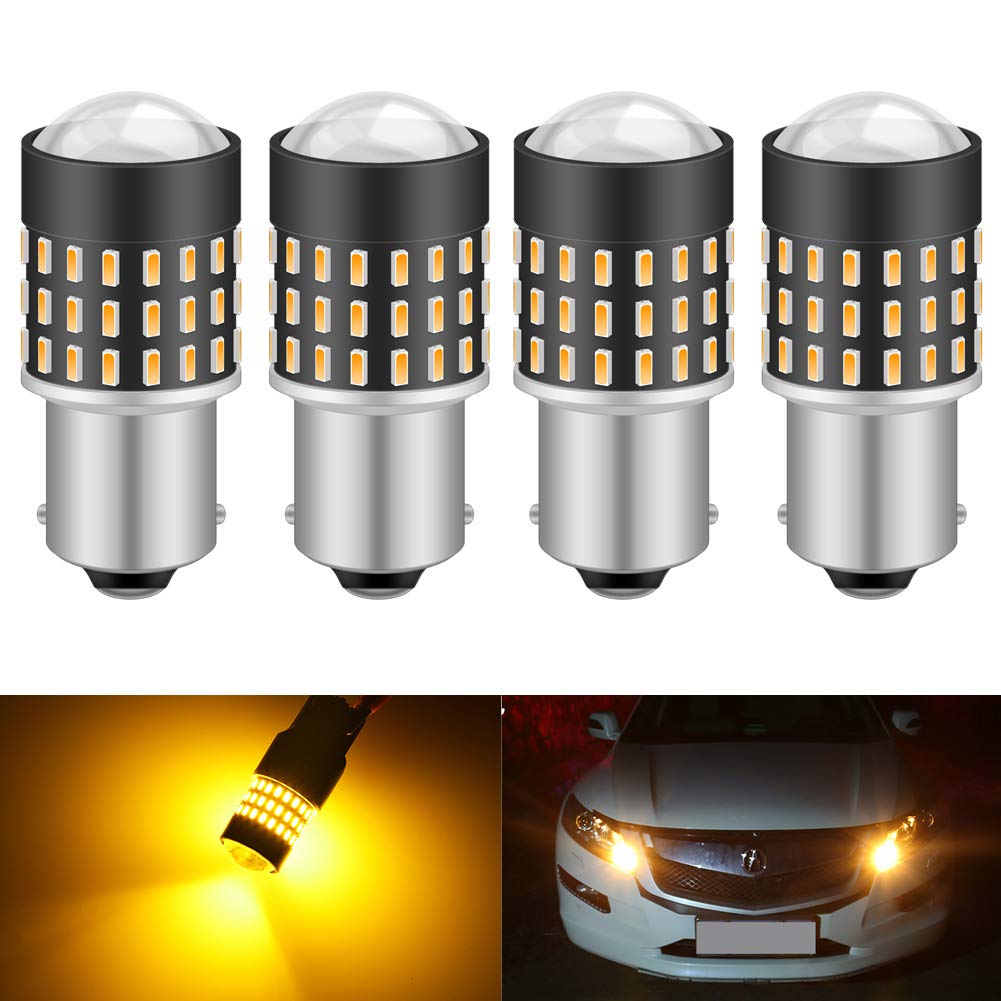 KATUR 1156 BA15S LED Light Bulb - Super Bright 650 Lumens, 3014 54-Chipset High Power Amber Light (Pack of 4) - Perfect for Turn Signals, Reverse Lights, Brake Lights, Tail Lights, Parking & RV Lights