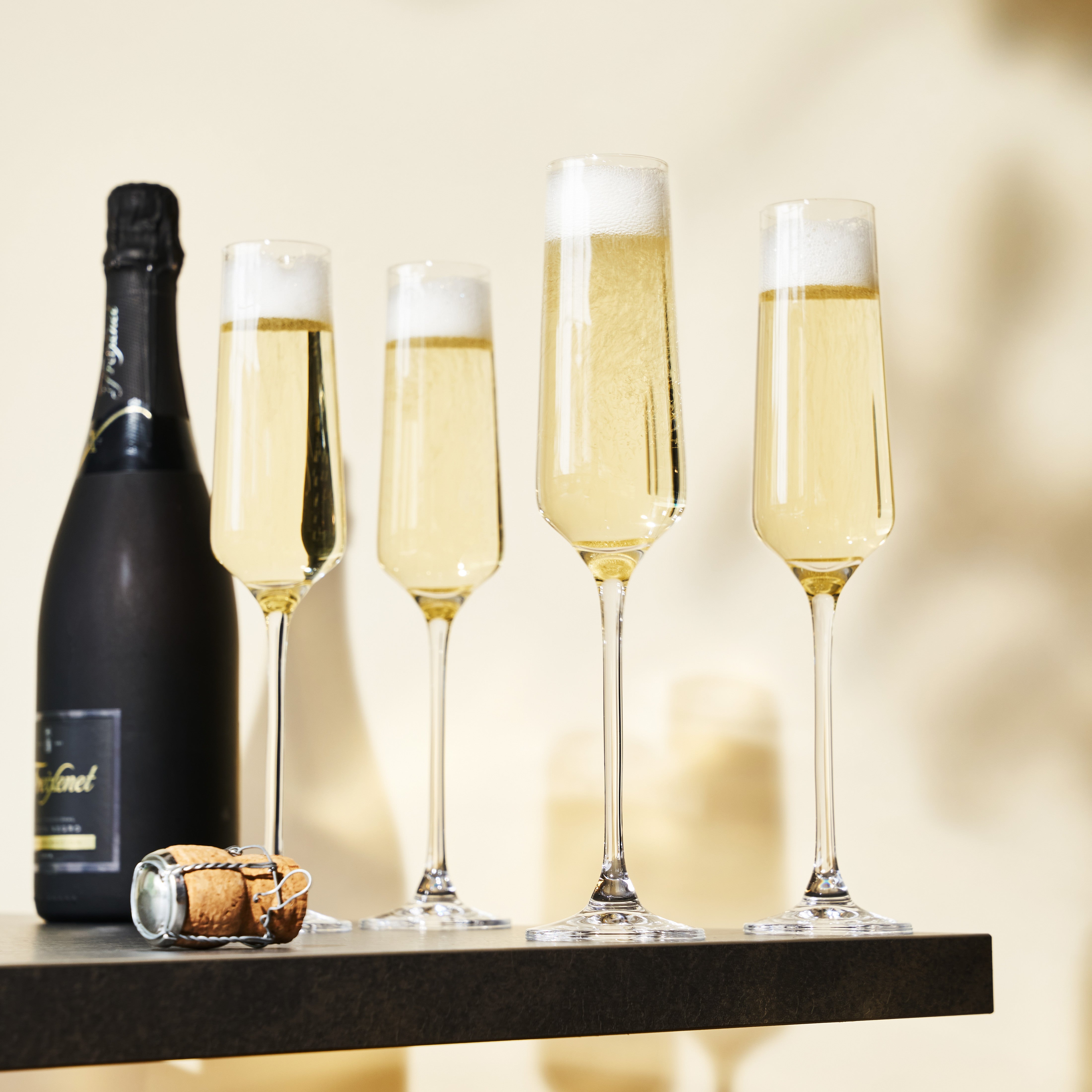Premium Inez Crystal Champagne Flutes Set of 4 - Elegant Glassware for Weddings, Anniversaries & Special Celebrations