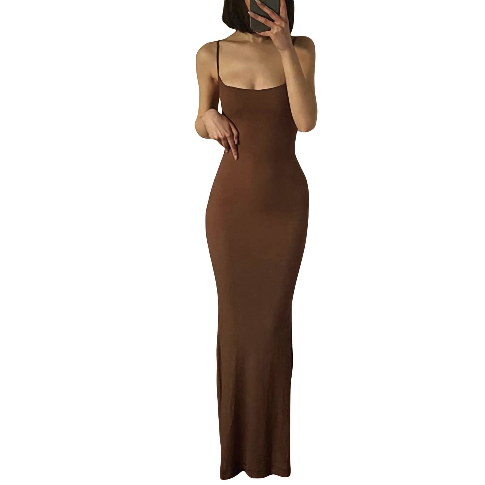 Elegant Spaghetti Strap Bodycon Dress for Women - Long Sexy Formal Dress with High Slit | Perfect for Evening Parties, Weddings & Date Nights