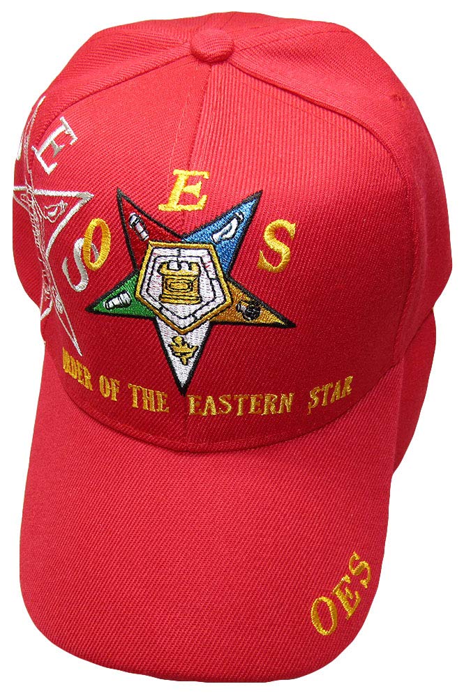 Order of The Eastern Star Red 100% Acrylic Embroidered Hat - Mason OES Emblem Cap for Eastern Star Members & Fraternal Events