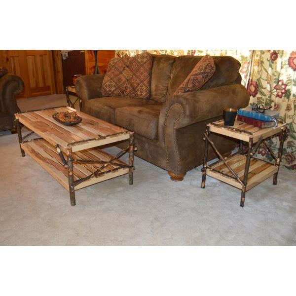 Solid Hickory Wood Coffee Table with Storage Shelf - Rustic Farmhouse Living Room Furniture for Home Decor & Entertainment Areas