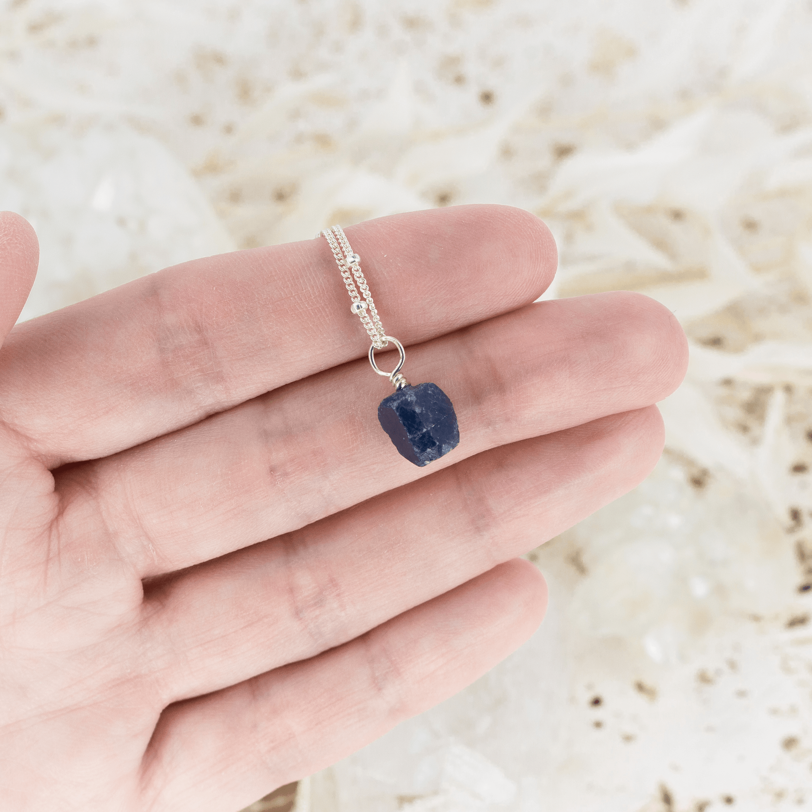 Tiny Rough Sapphire Gemstone Pendant Choker Necklace - Natural Blue Sapphire Jewelry for Women, Boho Chic Layering Necklace for Everyday Wear & Special Occasions