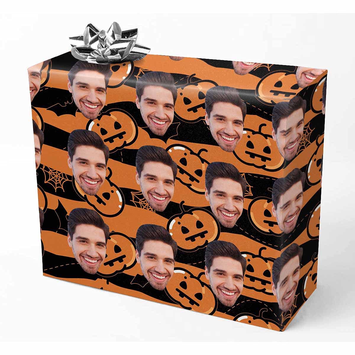 Custom Face Wrap Paper - Scary Pumpkin Personalized Photo Wrapping Paper for Halloween, Gifts & Parties (5 Rolls) - Perfect for DIY Crafts, Spooky Decorations & Unique Present Wrapping