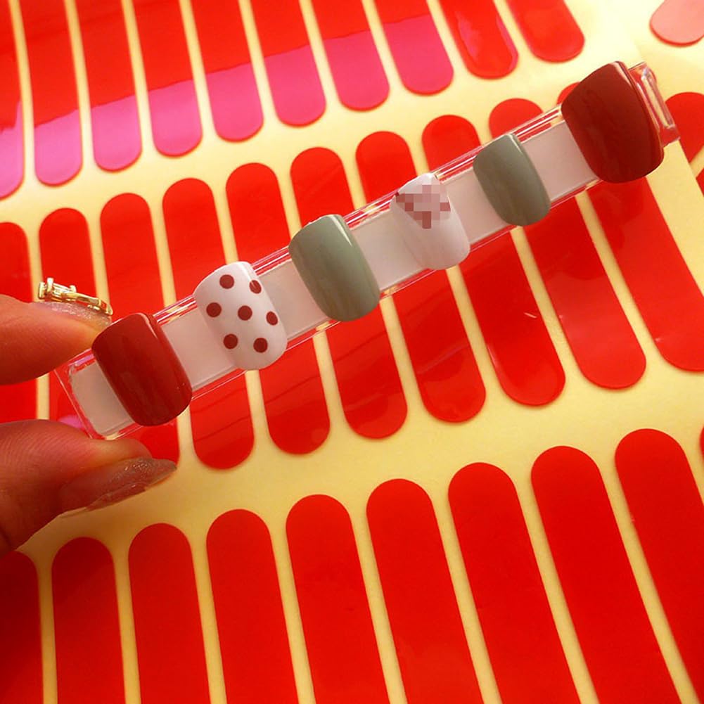 300 PCS Double Sided Nail Art Adhesive Tape Strips - Clear with Red Film (58x10mm) for Nail Tip Display, Nail Art Mounting & Salon Nail Fixing | Perfect for DIY Manicures, Nail Art Designs & Professional Salon Use