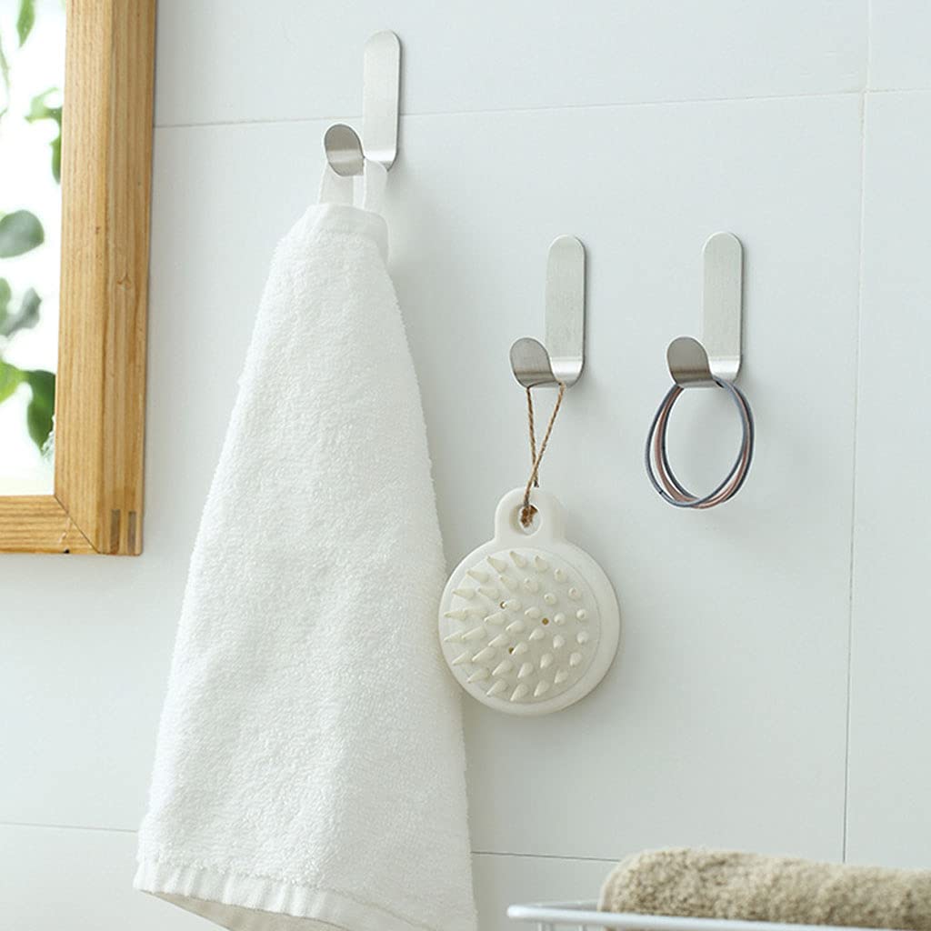 Heavy Duty Stainless Steel Adhesive Hooks - 16 Pack Silver Wall Hooks for Kitchen, Bathroom & Home Organization - Strong Adhesive for Hanging Coats, Jackets, Bags, Towels, Party Lights & More - Perfect for Home, Office & Dorm Room Storage Solutions