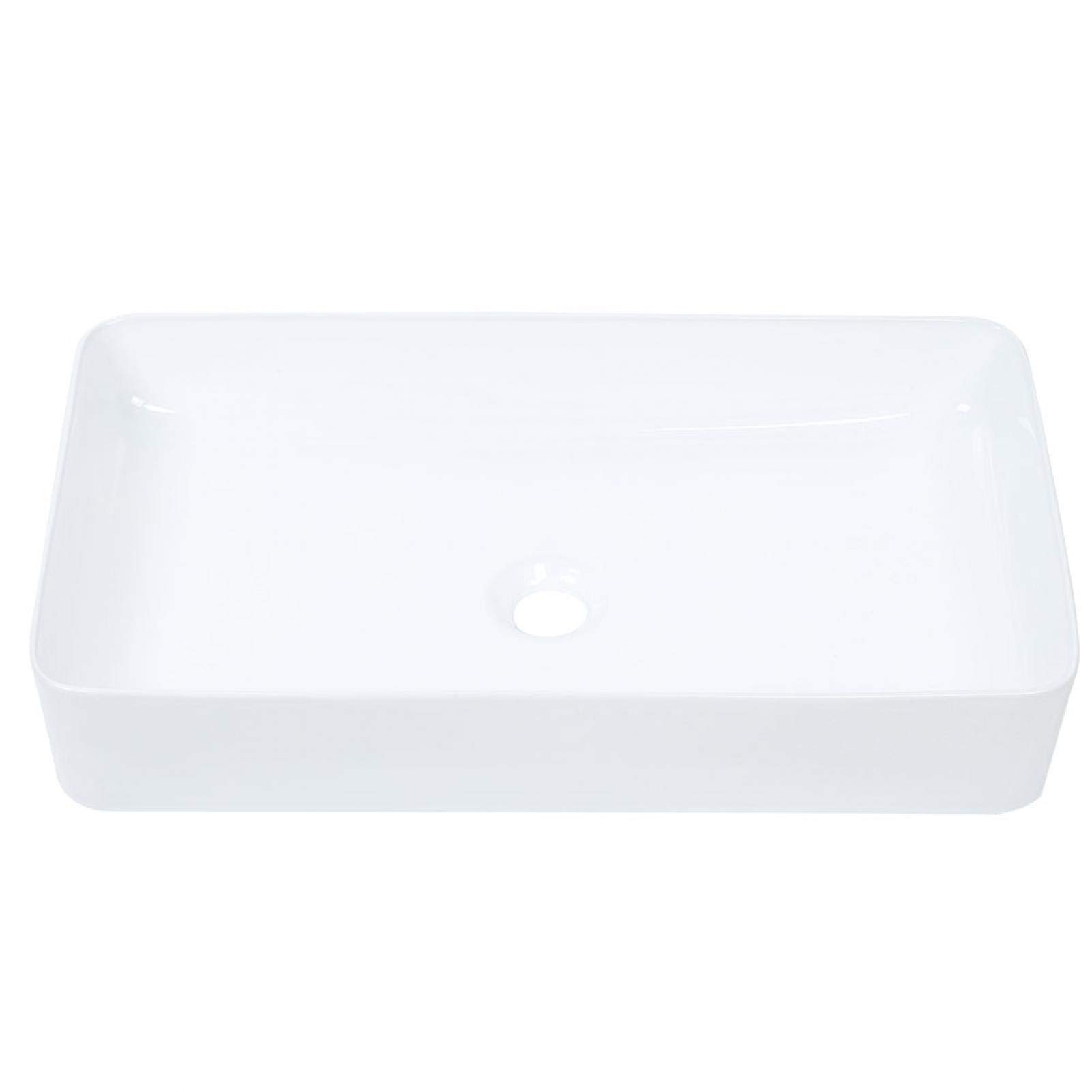 Ceramic Rectangular Countertop Sink Wash Basin - White Kitchen & Bathroom Accessory for Hand Washing, Vegetable Cleaning, and Makeup Removal