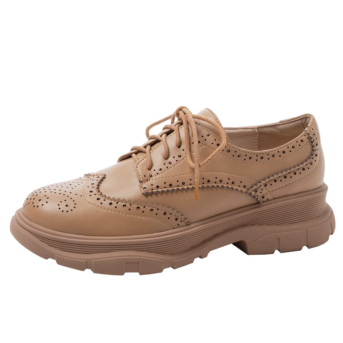 Betastella Women's Chunky Wingtip Oxford Shoes - Vintage Platform Brogues with Lace Up Design for Casual & Office Wear - Comfortable Block Heels for Women's Fashion Footwear
