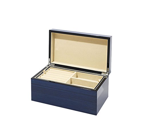 Eccolo High Gloss Lacquer Studio Blue Jewelry Box - 11 Inch Elegant Storage Case for Rings, Necklaces & Earrings - Perfect for Bedroom Vanity, Dresser Top & Gift Giving