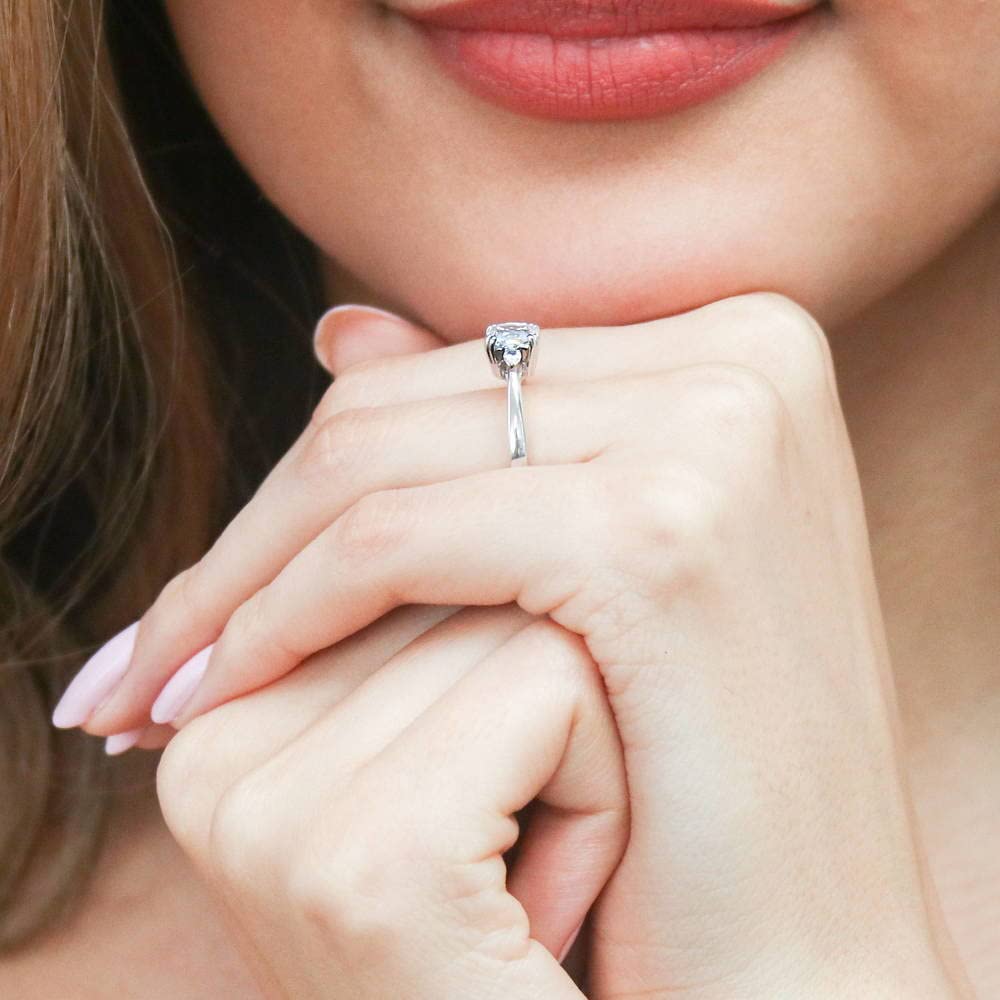 BERRICLE Sterling Silver 3-Stone Wedding & Engagement Ring - 1.25ct Cushion Cut Cubic Zirconia CZ Promise Ring for Women - Rhodium Plated Size 4-10 - Perfect for Proposals, Anniversaries & Special Occasions