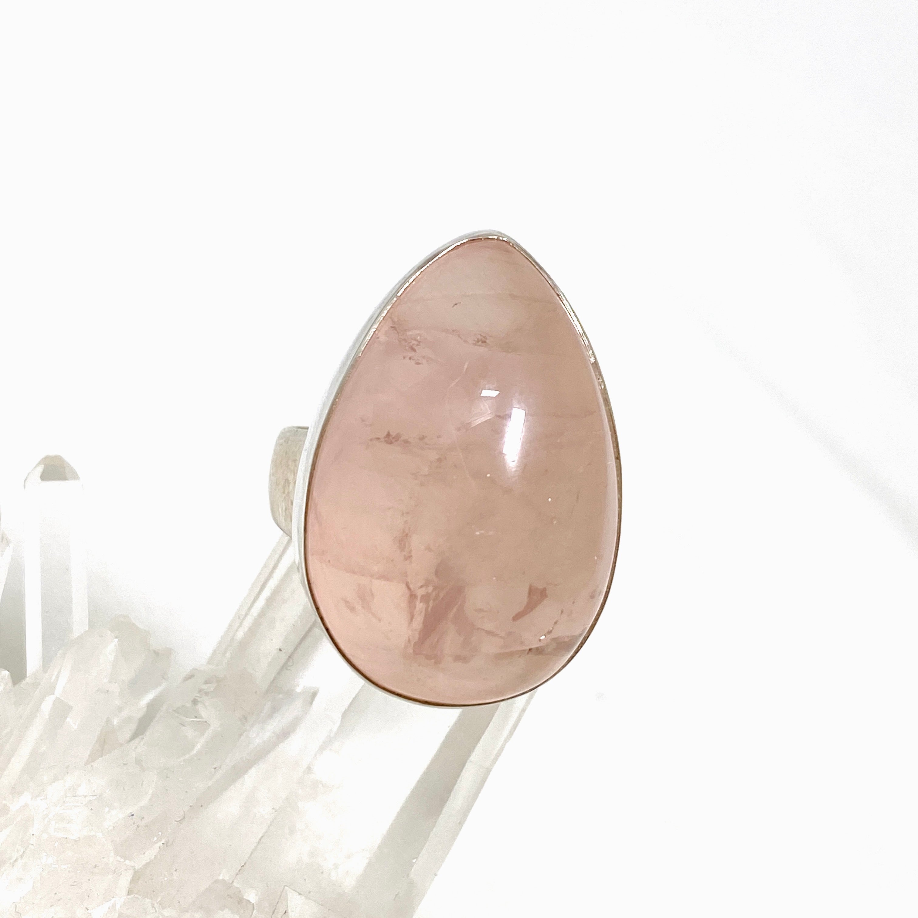 Rose Quartz Teardrop Cabochon Ring - Size 10 - KRGJ1308 - Elegant Handmade Jewelry for Women, Perfect for Weddings, Parties & Everyday Wear