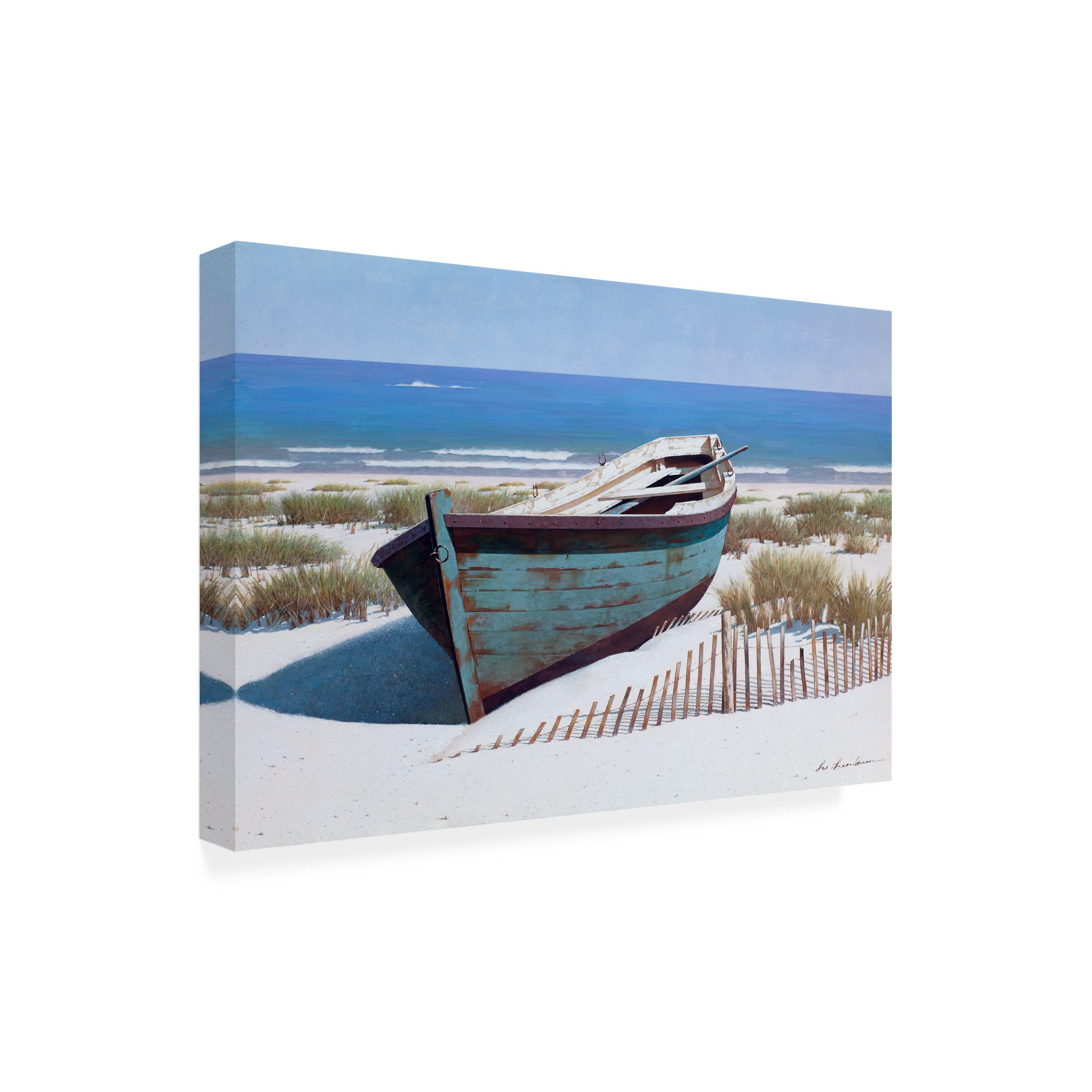 Trademark Fine Art 'Blue Boat on Beach' Canvas Wall Art Print by Zhen Huan Lu - Coastal Home Decor for Living Room, Bedroom & Office