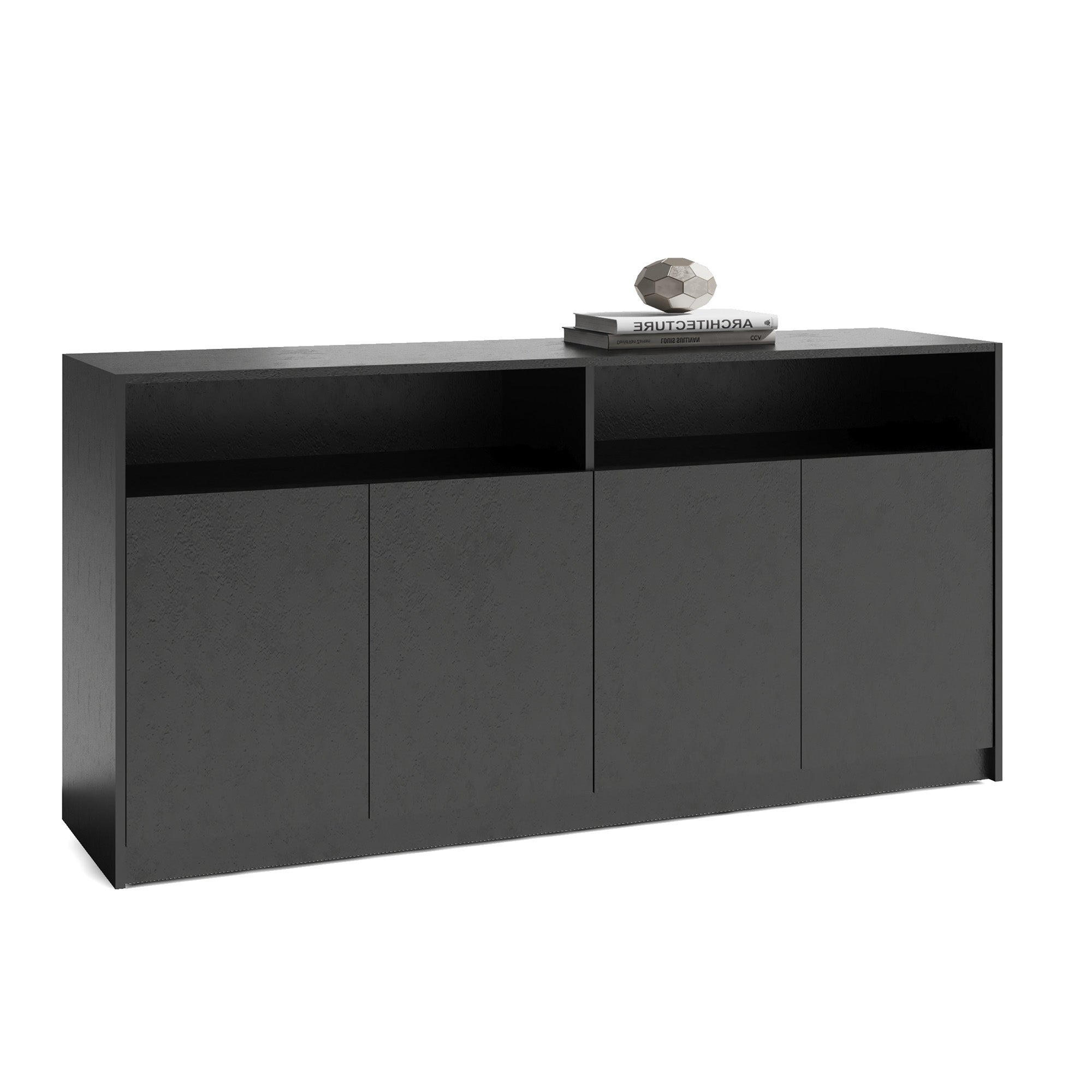 ARTO 157cm Black Concrete Credenza Cabinet - Modern TV Stand, Storage Console for Living Room & Bedroom