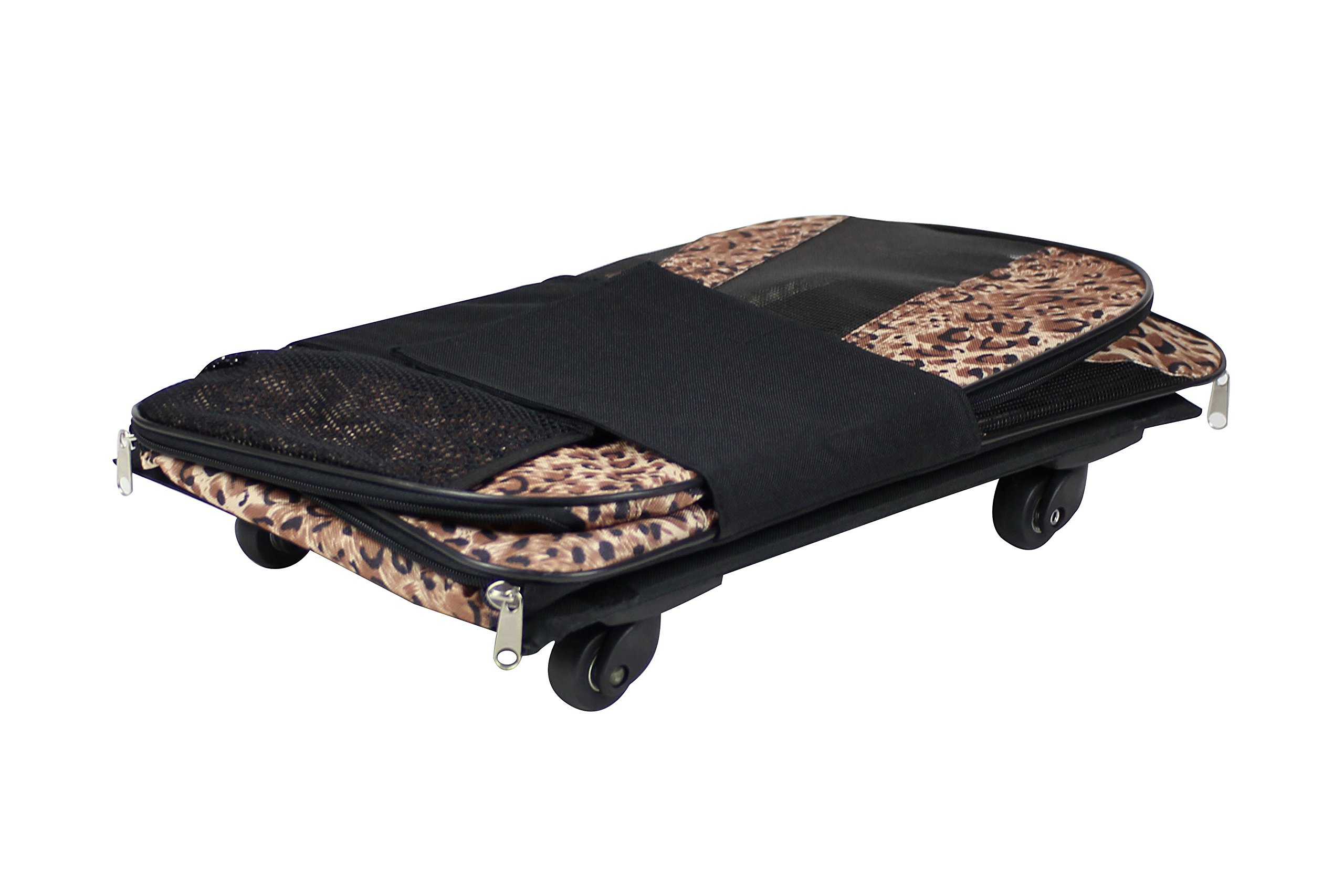 dbest Pet Smart Cart - Small Cheetah Print Rolling Pet Carrier with Wheels, Collapsible & Airline Approved Soft-Sided Travel Bag for Dogs & Cats - Perfect for Air Travel, Vet Visits & Outdoor Adventures