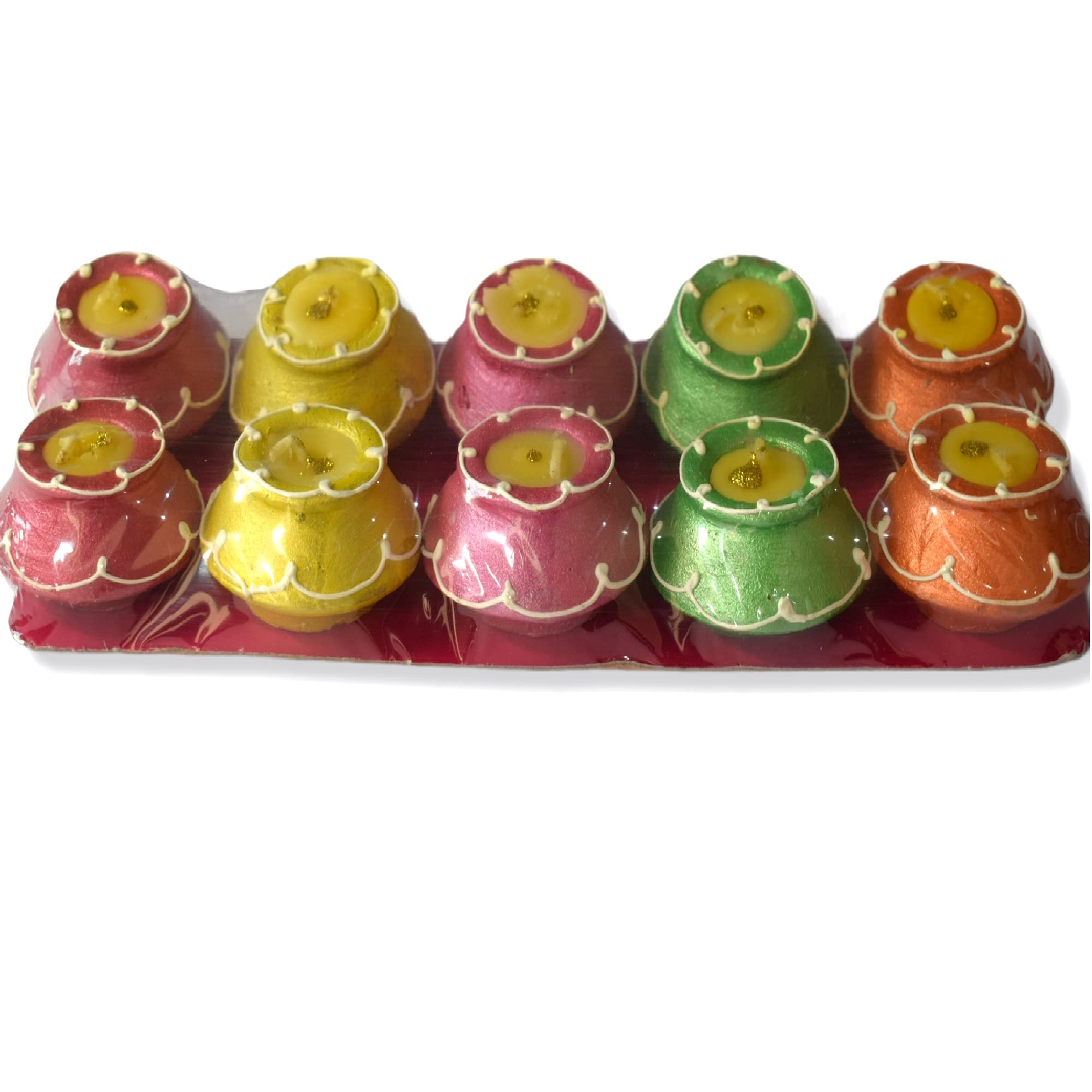 Colorful Wax-Filled Matki Diyas for Diwali - Handmade Clay Candles for Home Decor, Festival Lighting & Puja - Set of 10 Multicolor Traditional Indian Oil Lamps - Perfect for Diwali Gifts, Wedding Decor & Spiritual Ceremonies
