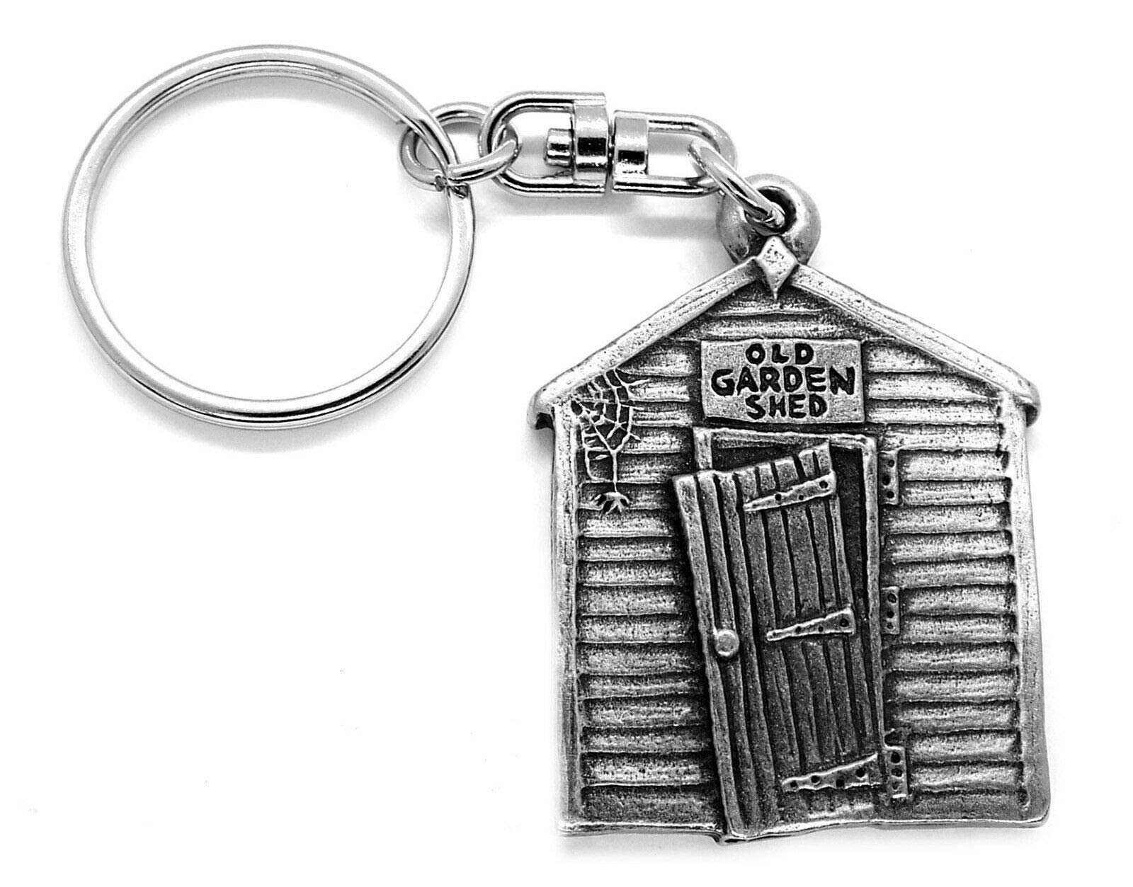 Fine Pewter Shed Keychain with Gift Pouch, Rustic Charm for Home and Garden Enthusiasts