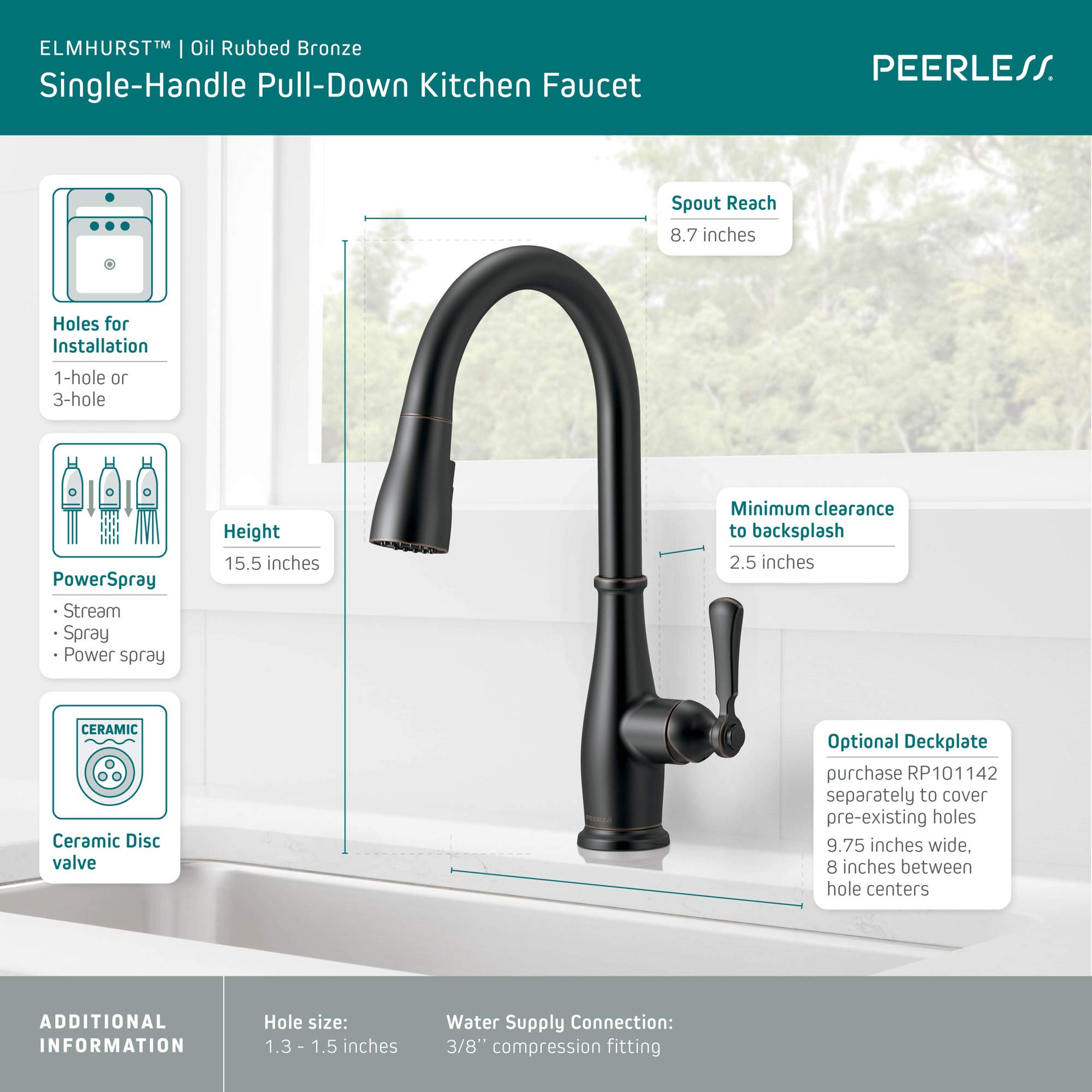 Peerless P7965LF-OB Elmhurst Single-Handle Pull-Down Kitchen Faucet in Oil Rubbed Bronze - Perfect for Modern Farmhouse & Industrial Style Kitchens