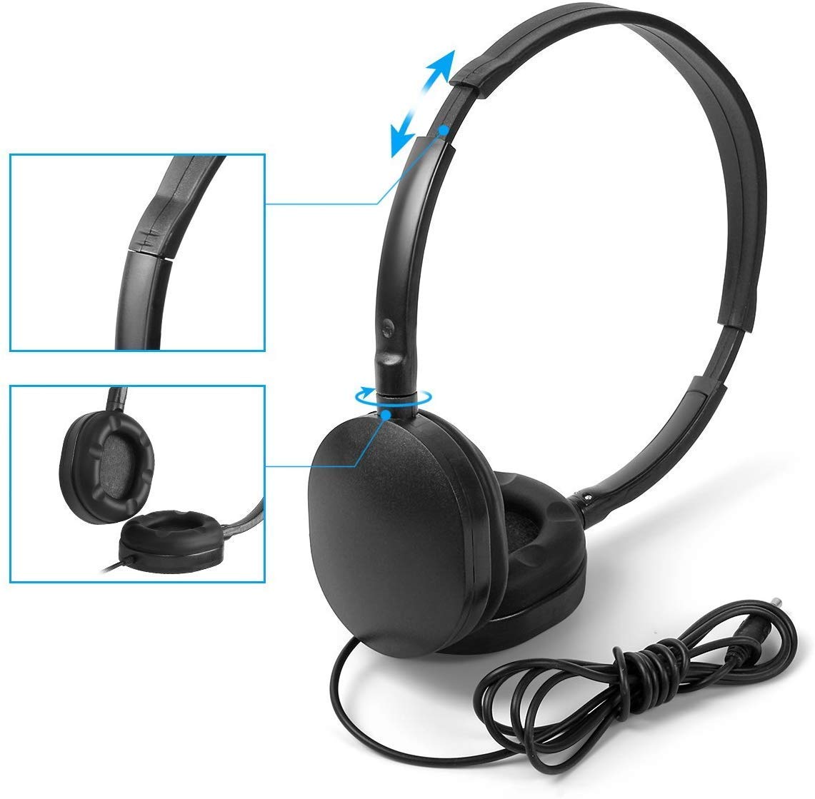 5 Pack Bulk Headphones for Classroom - Durable School Headphones with Comfortable Earbuds for Kids & Students (Black) | Perfect for Libraries, Labs, Online Learning & Study Sessions